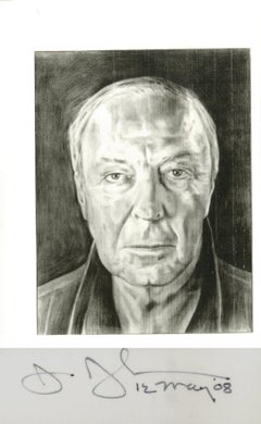 Tarjeta postal del retrato de Jasper Johns realizado por Phong Bui, firmada a mano por Jasper Johns