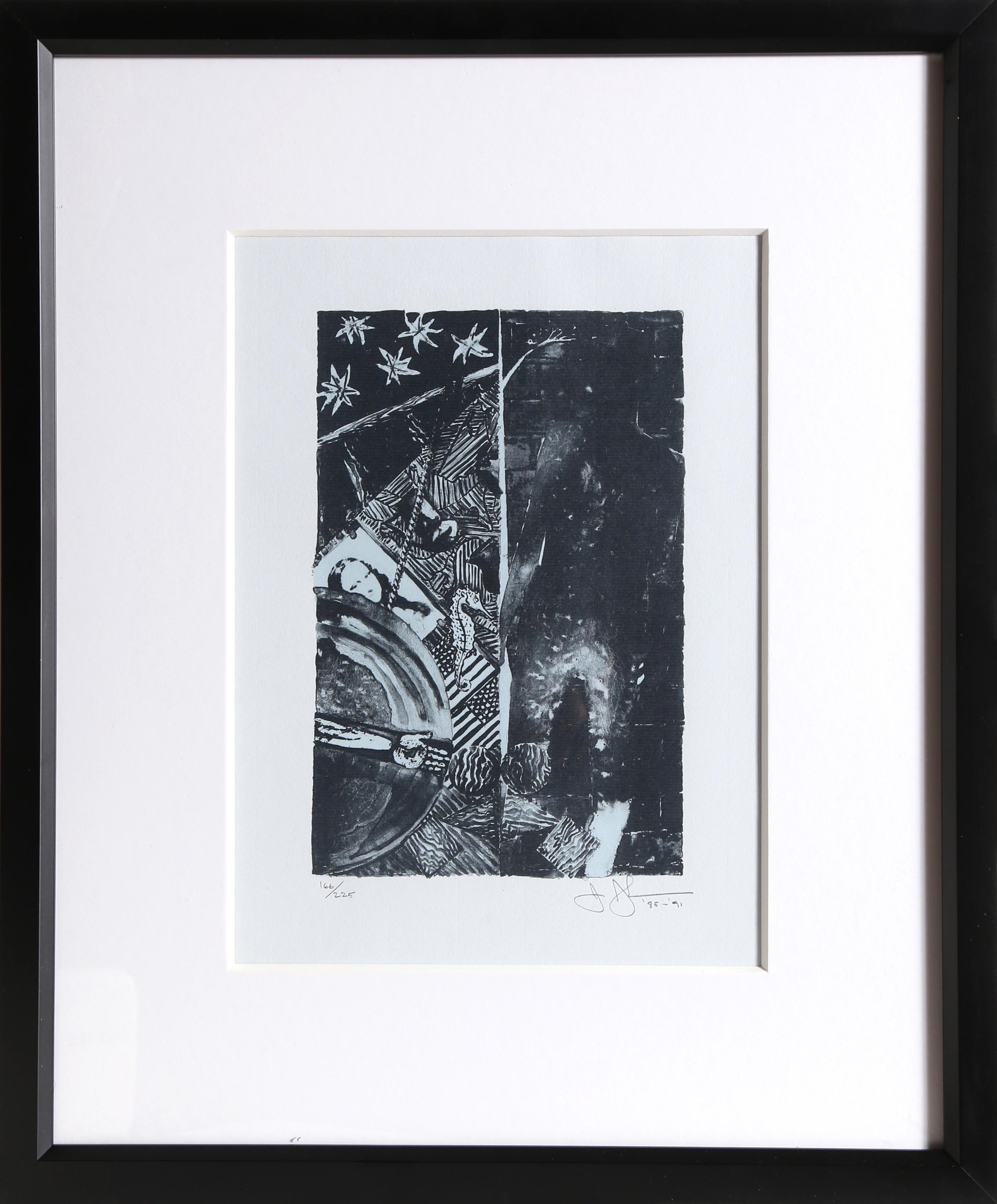 Bleu d'été par Jasper Johns, Américain (1930)
Date : 1985-1991
Lithographie, signée et numérotée au crayon
Edition de 166/225
Taille de l'image : 9.5 x 6.25 pouces
Taille : 16.25 x 11.25 in. (41.28 x 28.58 cm)
Cadre : 20 x 16.5 pouces

Imprimeur :