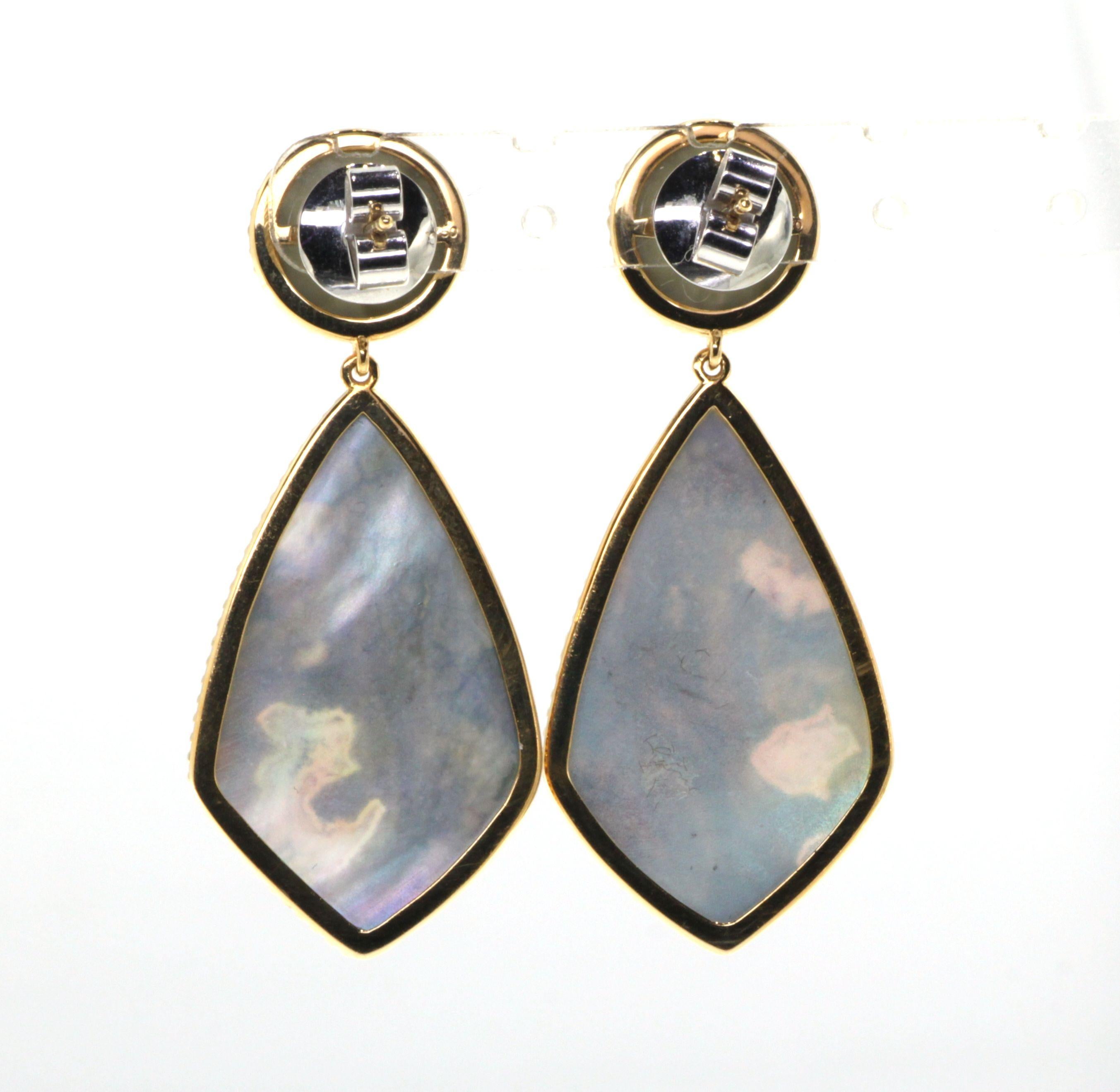 Contemporary Vintage Jasper Labradorite Rock Crystal Doublet Earrings in 18 Karat Yellow Gold For Sale