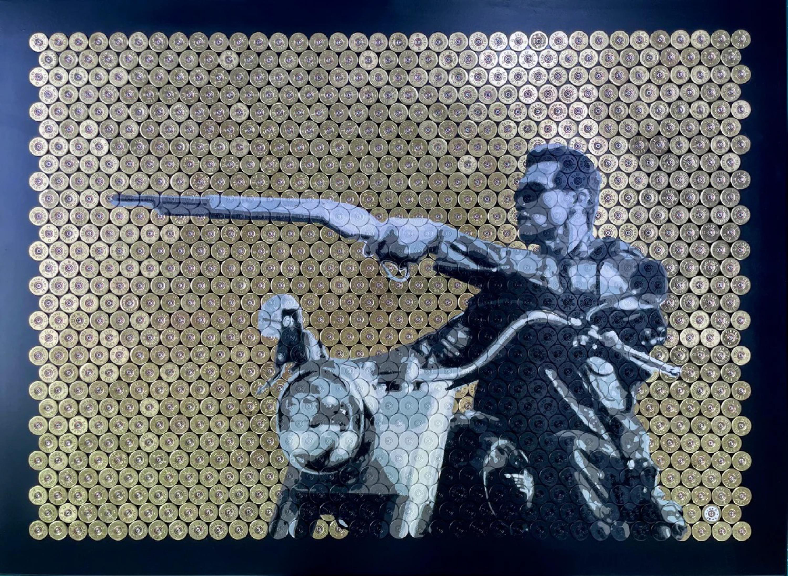 Arnold Schwarzenegger – Terminator 2: Judgment Day (Upcycled Shotgun Shells) - Painting by Jasper Leadbeater