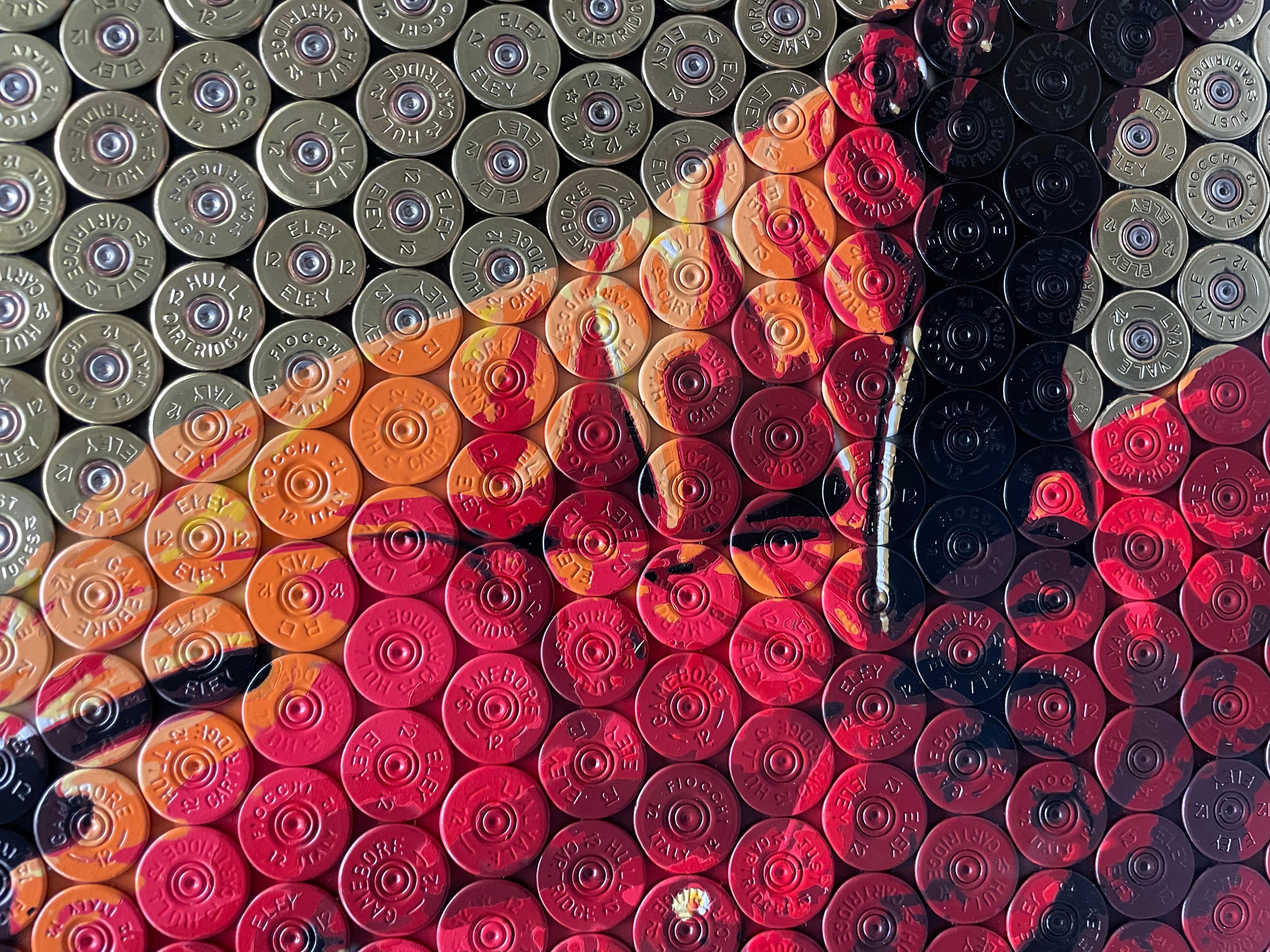 Marcellus Goes Medieval - Original Schrotflinte Shell Original Kunstwerk - Pulp Fiction (Schwarz), Figurative Painting, von Jasper Leadbeater