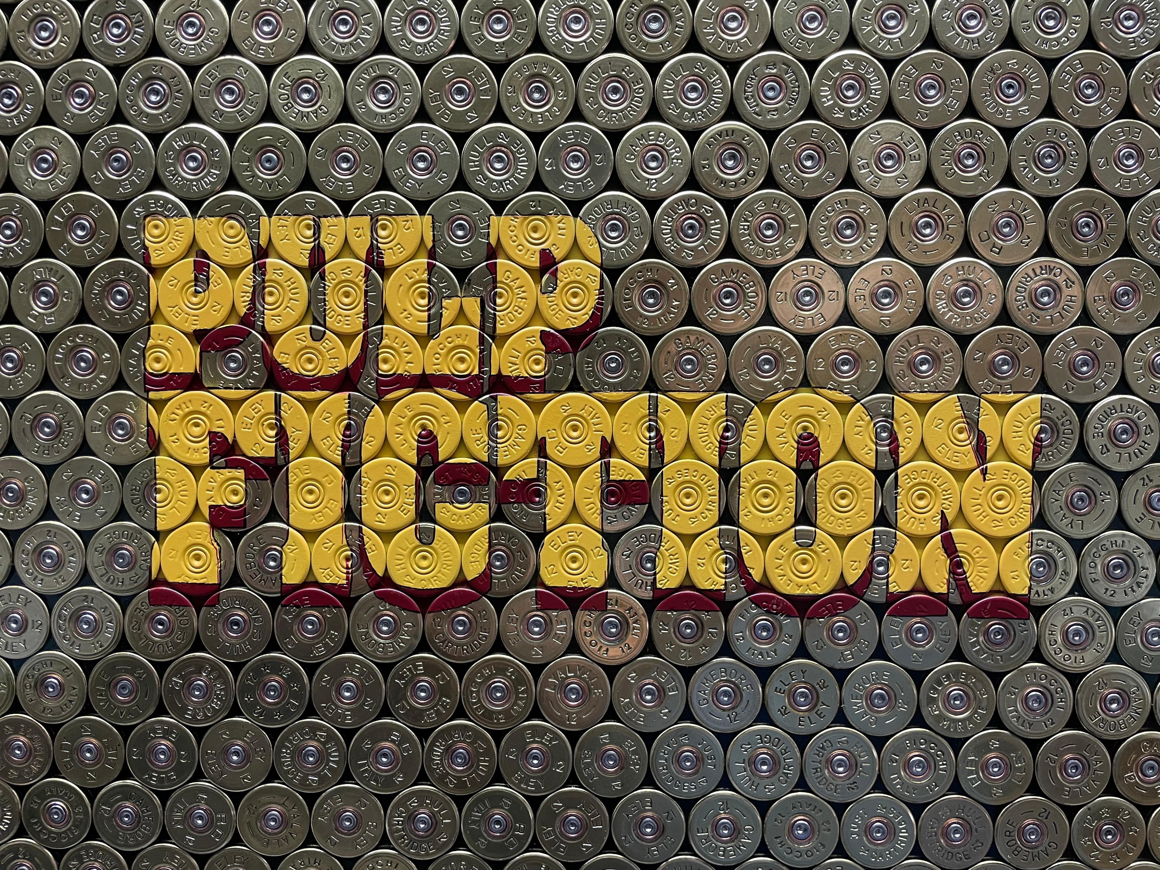 Jasper Leadbeater, Marcellus Goes Medieval, 2025

Sprühfarbe und Schrotpatronen verbinden sich zu Marcellus Goes Medieval. Ving Rhames in seiner ikonischen Pulp Fiction-Rolle als Marcellus Wallace, dargestellt in Schwarz-Weiß-Schattierungen, steht