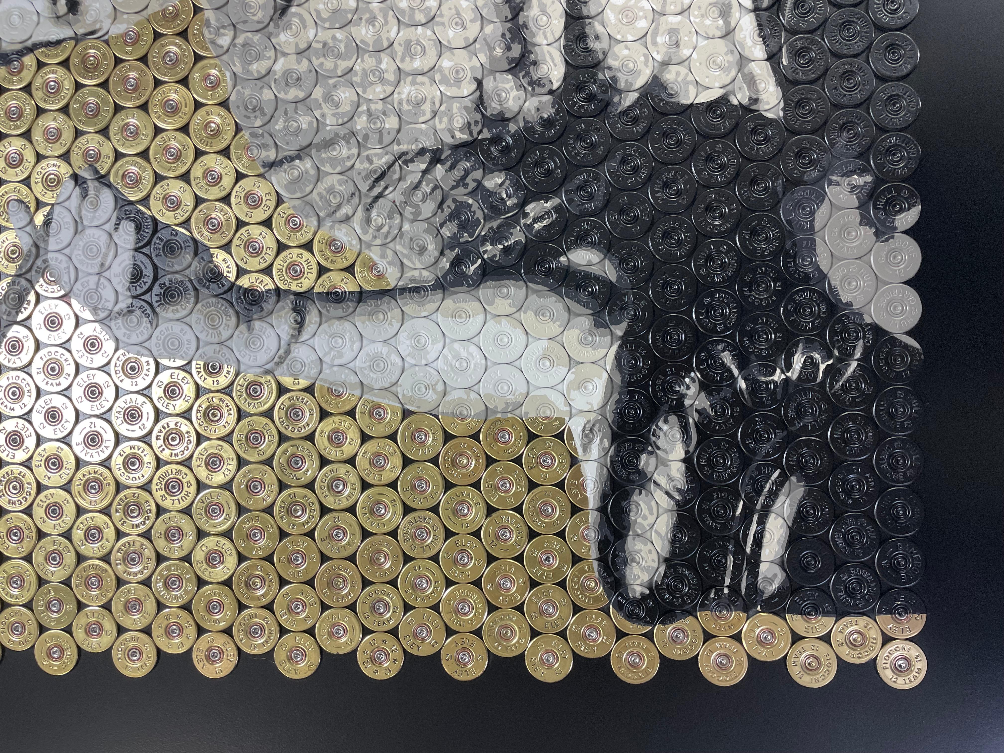 Das Beste ist vorbei - Original Schrotflinte Shell Original Kunstwerk - Sopranos Pop Art (Schwarz), Figurative Painting, von Jasper Leadbeater