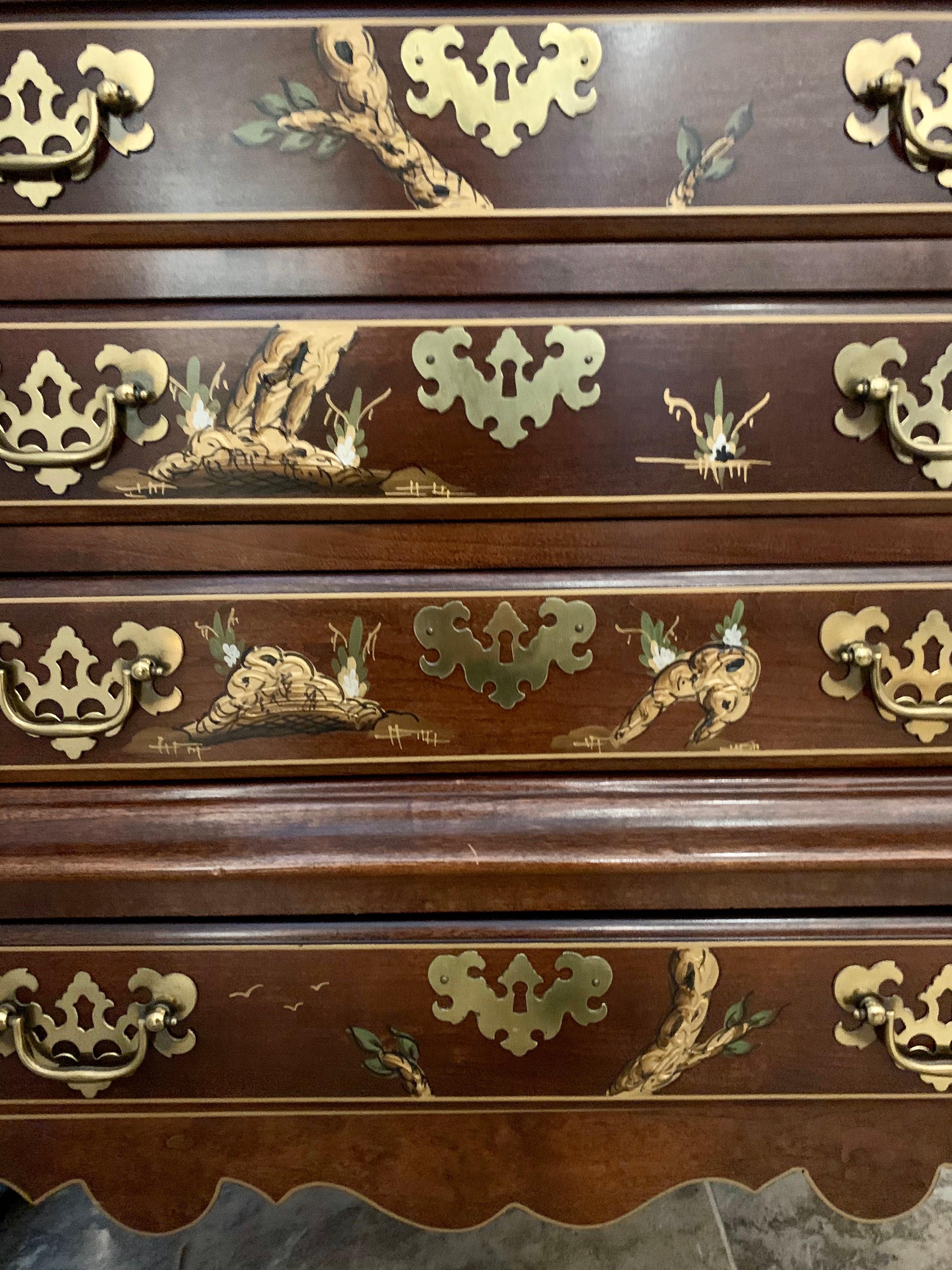 Mid-Century Modern Jasper Midcentury Chinoiserie Hand Painted Secretary Desk Display Cabinet