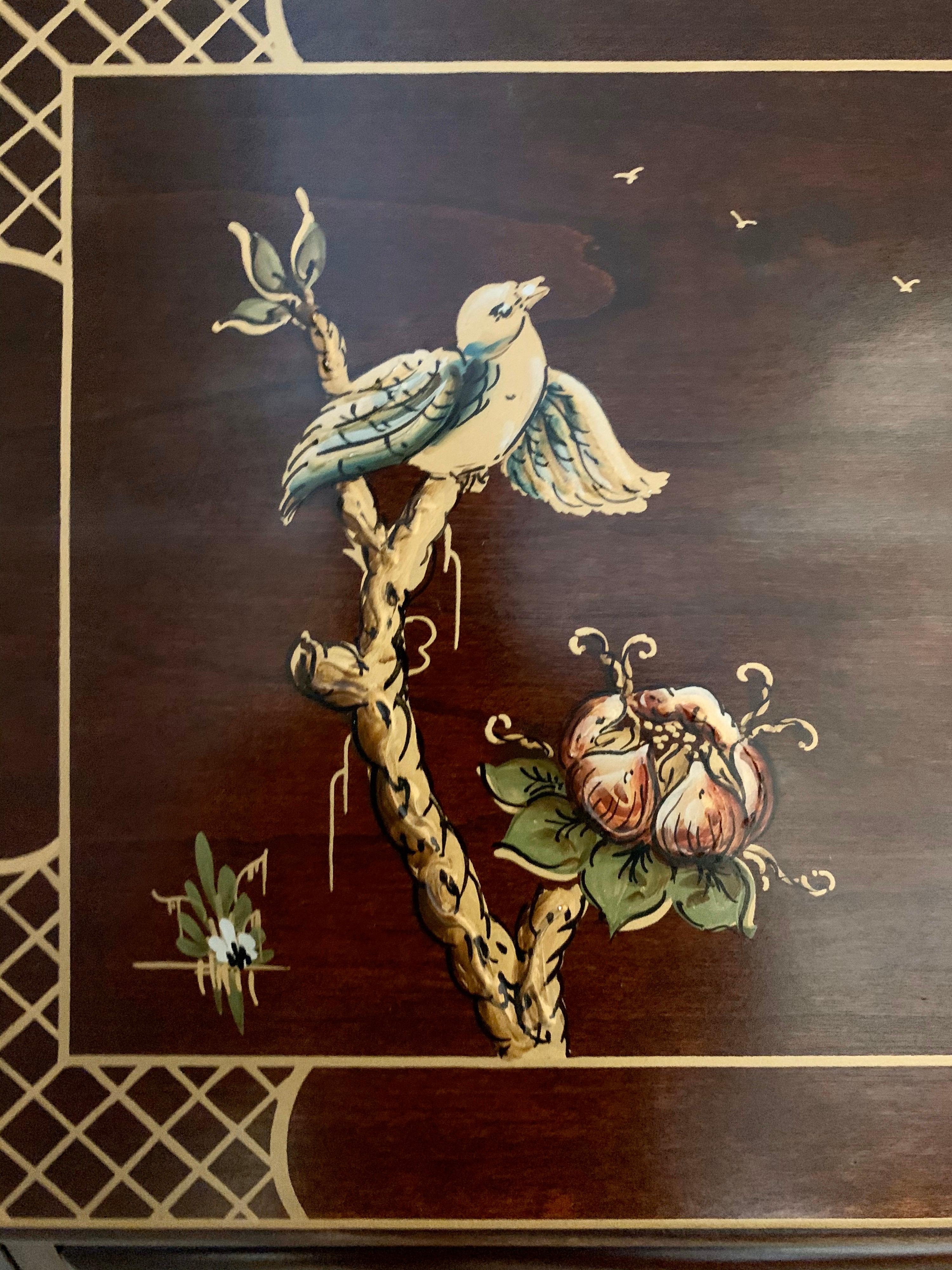 Jasper Midcentury Chinoiserie Hand Painted Secretary Desk Display Cabinet In Good Condition In West Hartford, CT