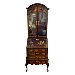 Jasper Cabinet de secrétaire peint à la main:: Chinoiserie du milieu du siècle:: vitrine de bureau