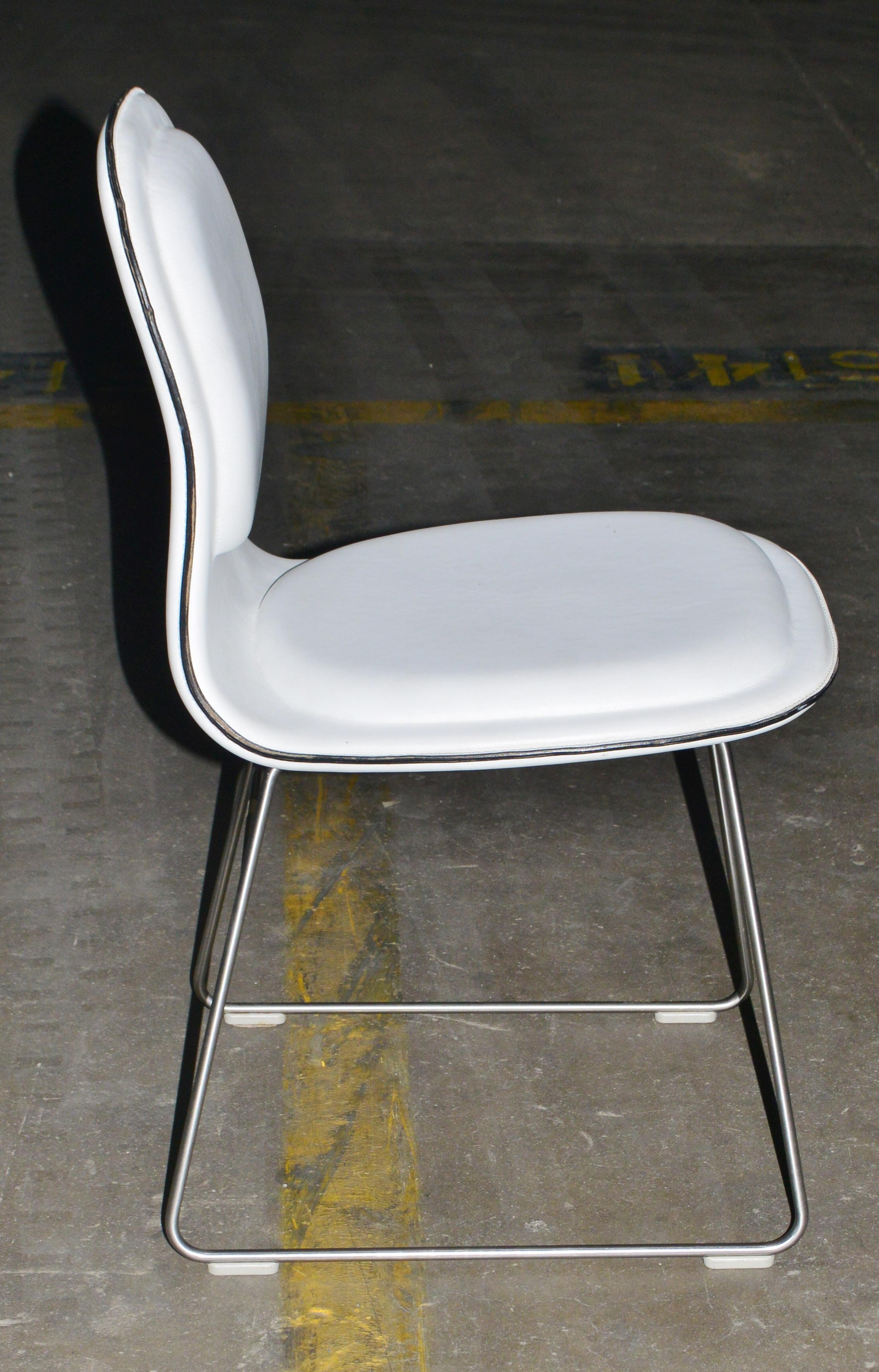 Modern Jasper Morrison For Cappellini 'Hi Pad' White Leather Chairs