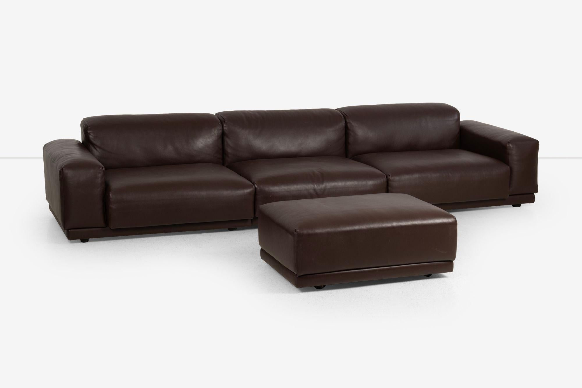 Allemand Jasper Morrison for Vitra Canapé modulable en cuir souple brun chocolat en vente