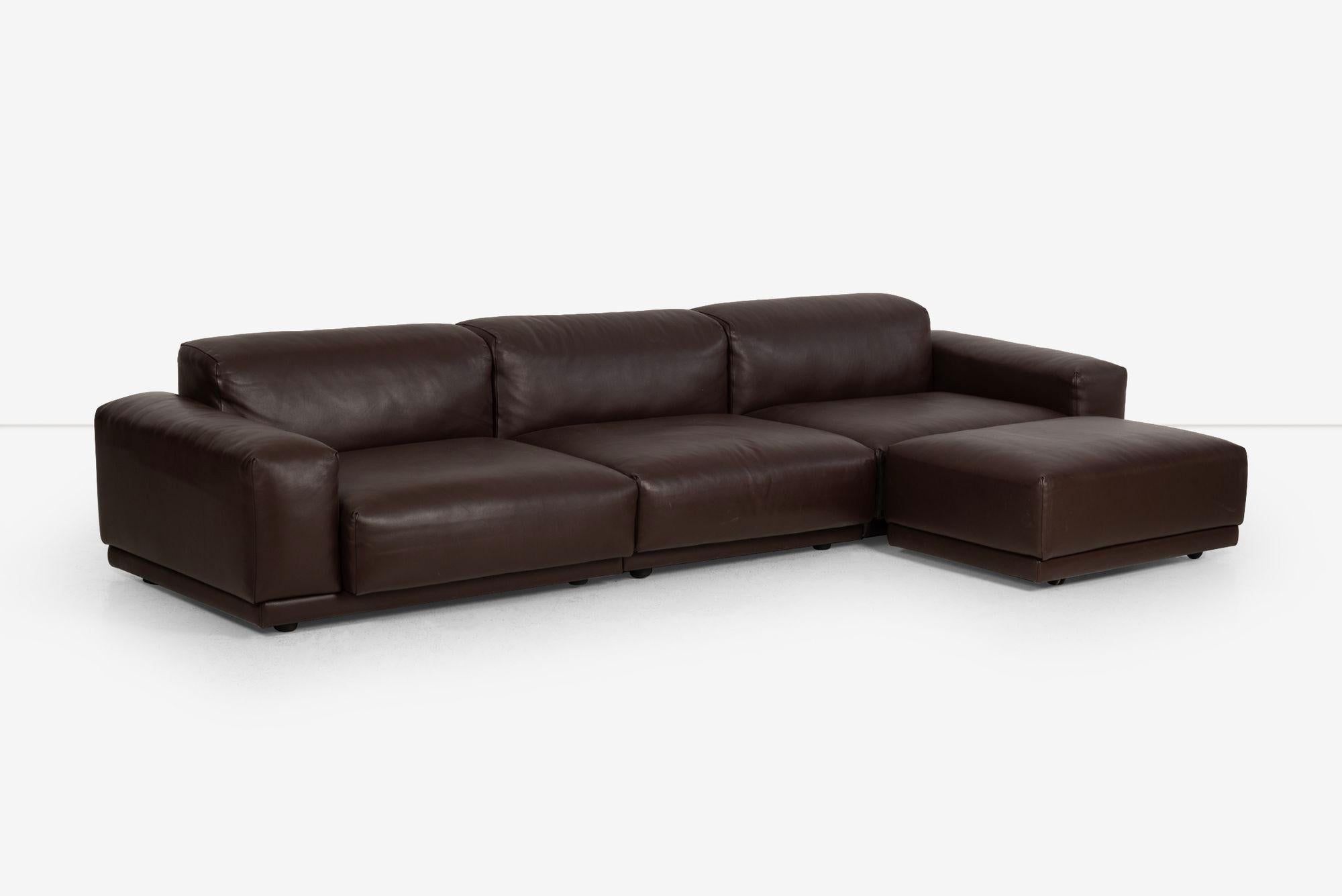Appliqué Jasper Morrison for Vitra Canapé modulable en cuir souple brun chocolat en vente