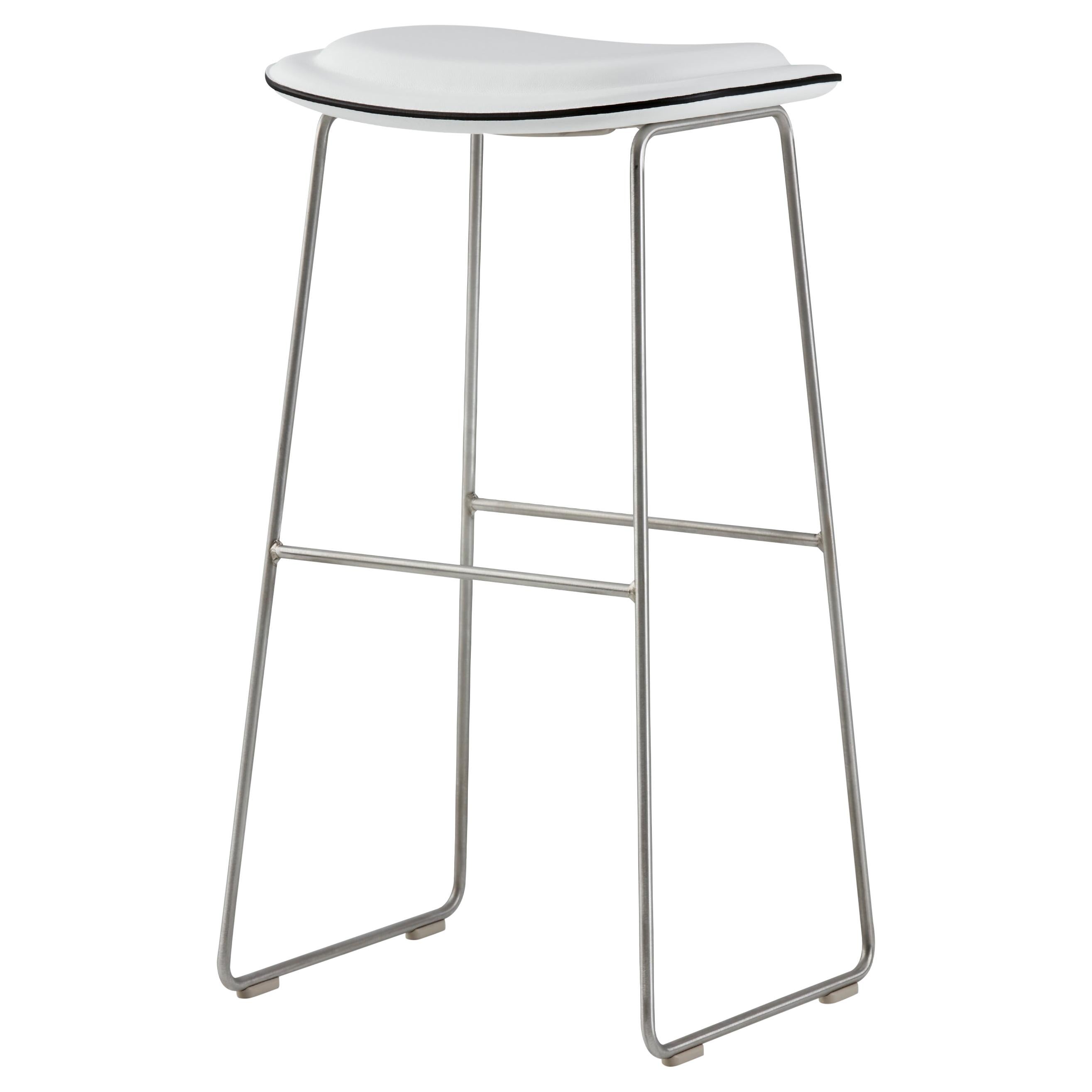 Jasper Morrison Large Hi Pad Bar Stool in White Leather Upholstery by Cappellini For Sale