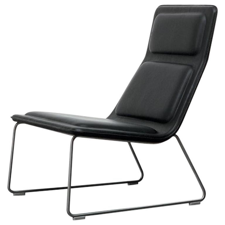 Jasper Morrison, Sessel mit niedriger Rückenlehne aus Buche mit schwarzem Leder für Cappellini