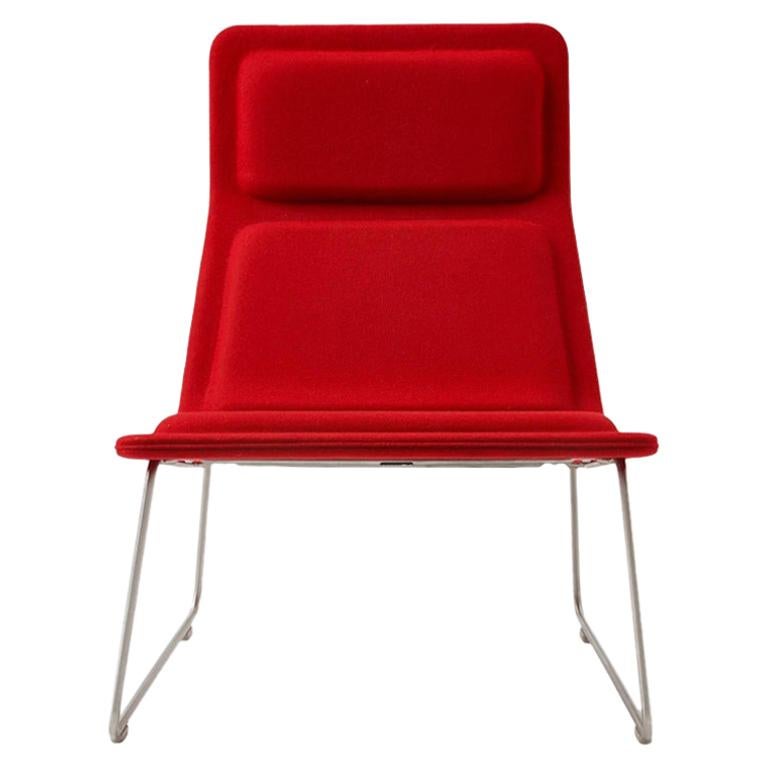 Jasper Morrison Low Pad Armchair in Beech with Red Hero Fabric for Cappellini For Sale