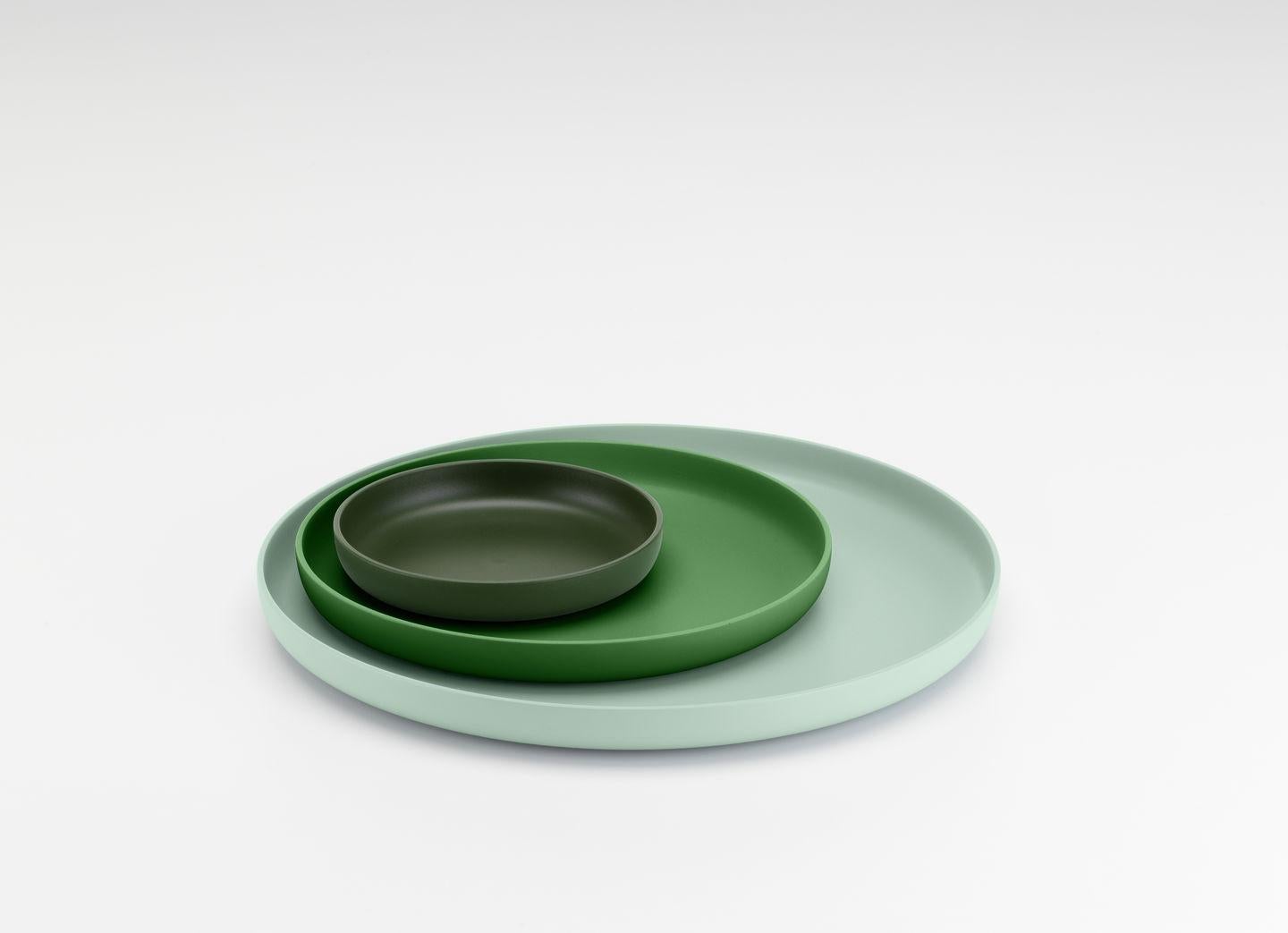 Trays designed by Jasper Morrison in 2018.
Manufactured by Vitra, Switzerland.

The Trays are flat dishes made of plastic, developed as a set of three in carefully harmonised colours and sizes by Jasper Morrison in line with his 'super normal'