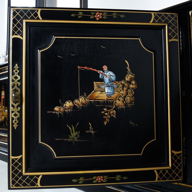 Jasper Chinoiserie Black Lacquer Display Cabinet Curio ...