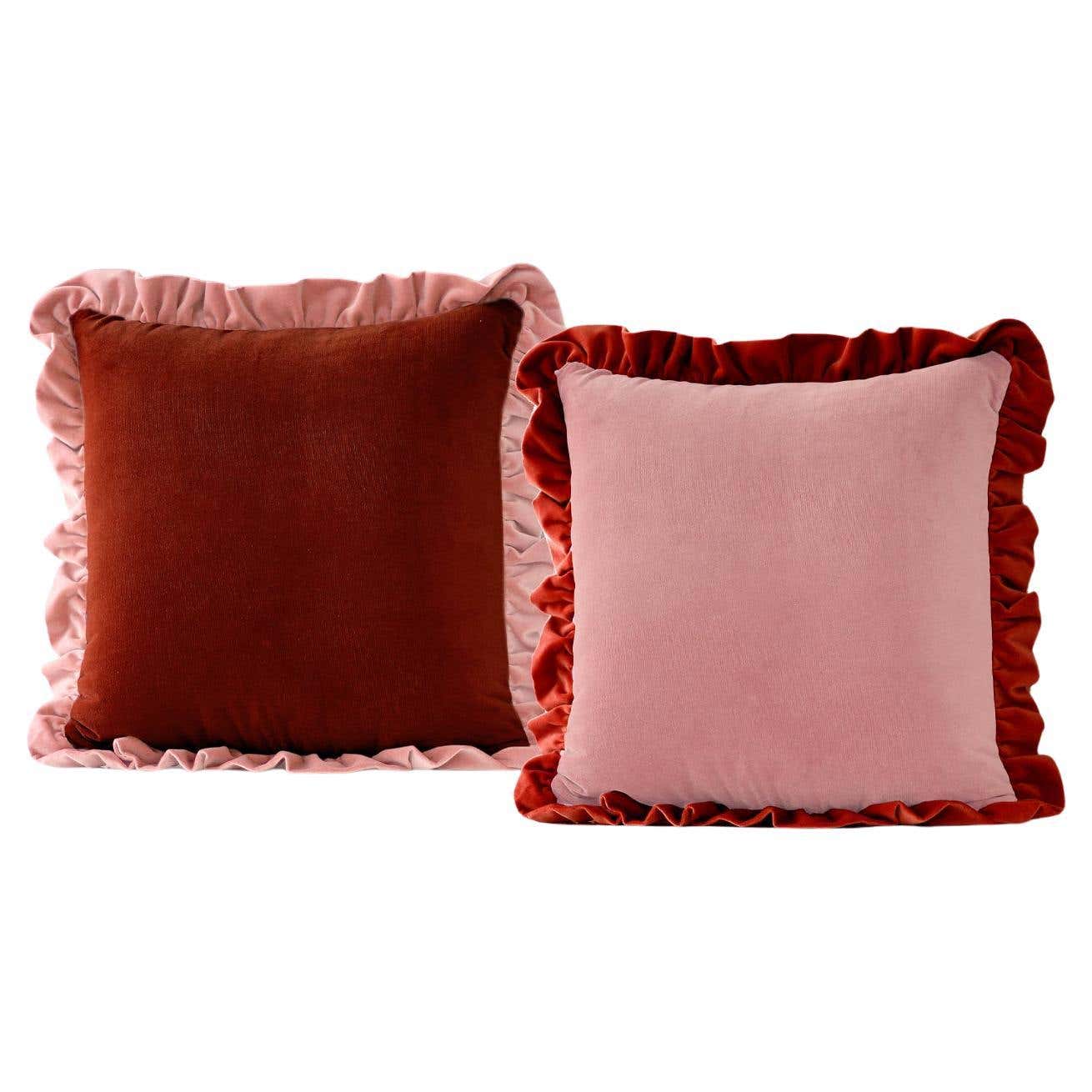 Jasper Pink and Brick Ruffled - Set of 2 Velvet Deluxe Handmade ...