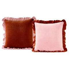 Jasper Rosa und Ziegelrote geraffte Samt Deluxe Handgefertigte Kissen - 2er-Set Deluxe handgefertigte Kissen