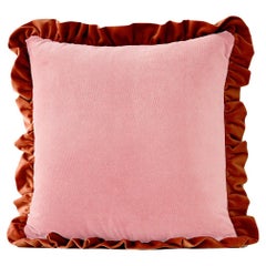 Jasper Pink and Brick Ruffled Velvet Deluxe Handmade Decorative Pillow
