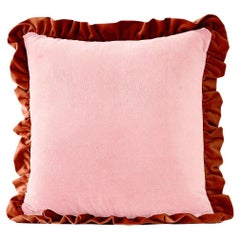 Jasper Pink and Brick Ruffled Velvet Deluxe Handmade Decorative Pillow