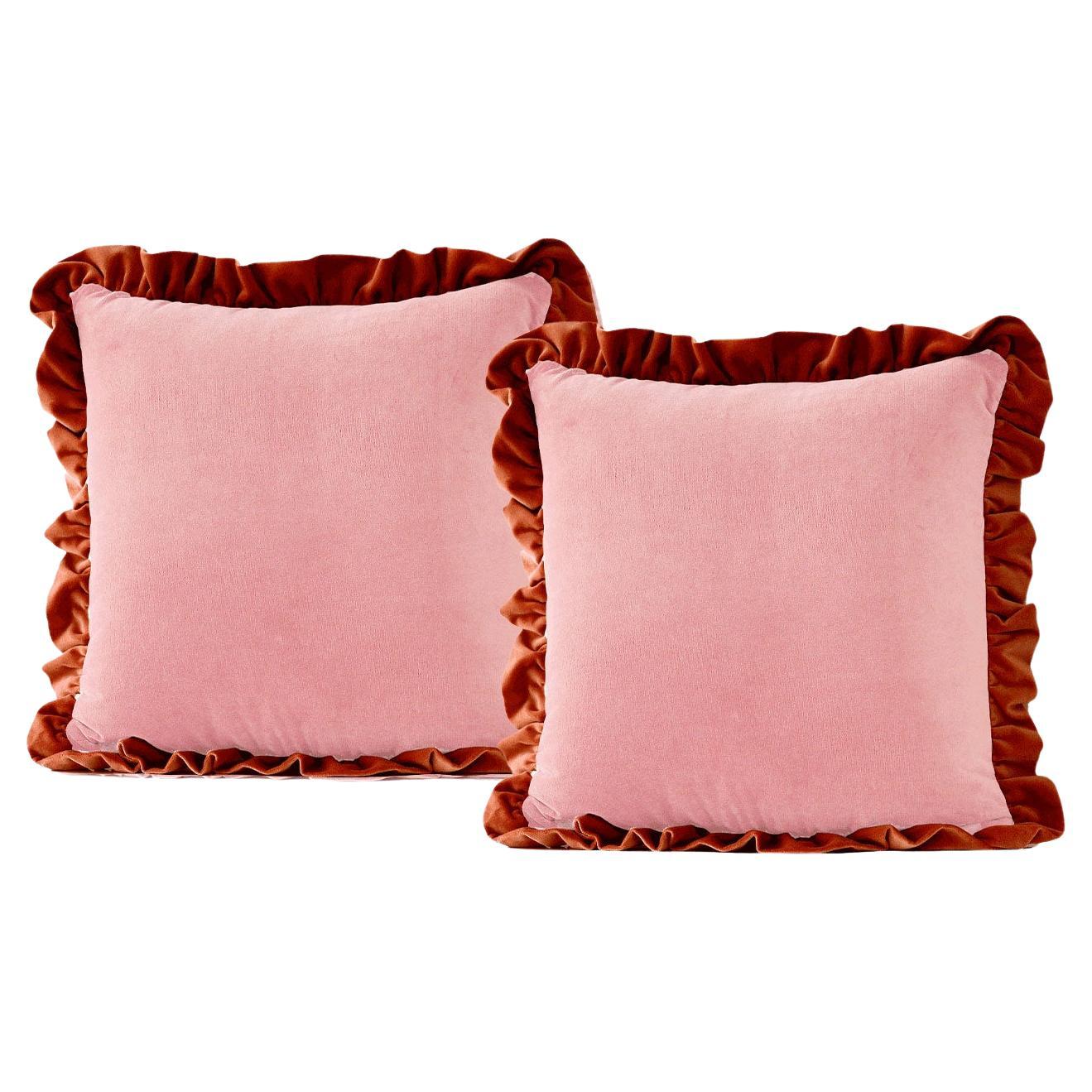 Jasper Rosa & Ziegel - 2er-Set Samt Deluxe Handgefertigte Frilled-Kissen