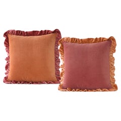 Jaspe Rose y Camel Ruffled - Set de 2 Cojines de Terciopelo de Lujo Hechos a Mano