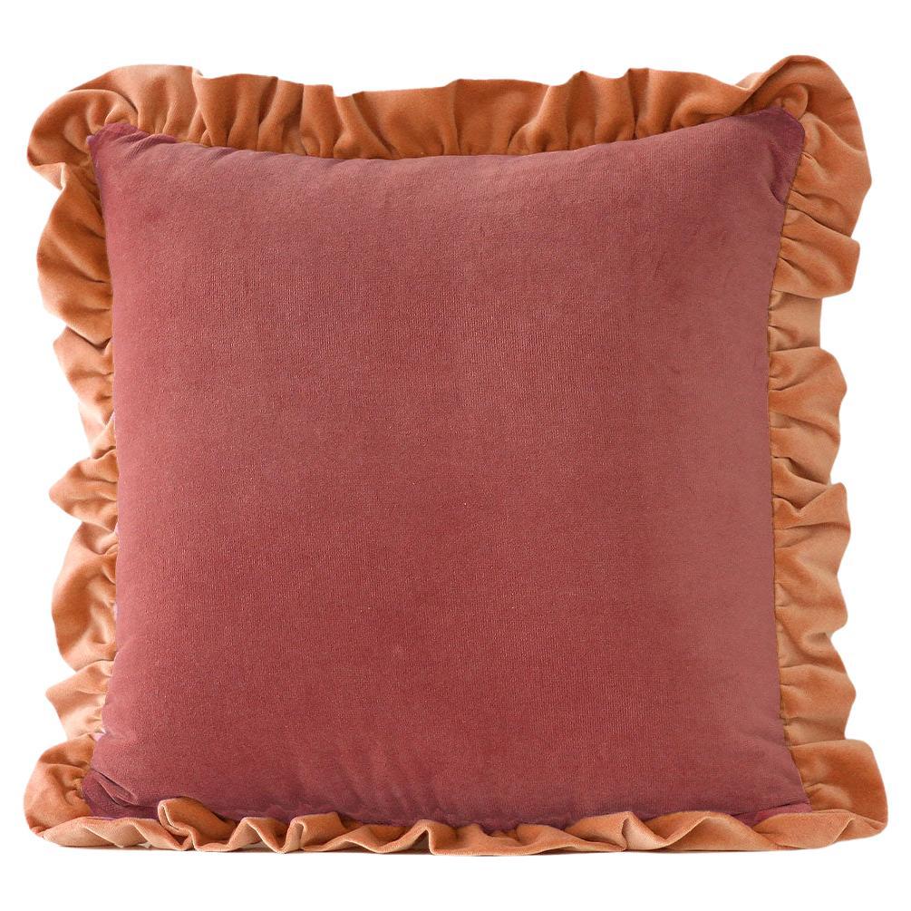 Cuscino decorativo deluxe fatto a mano in velluto increspato rosa diaspro e cammello
