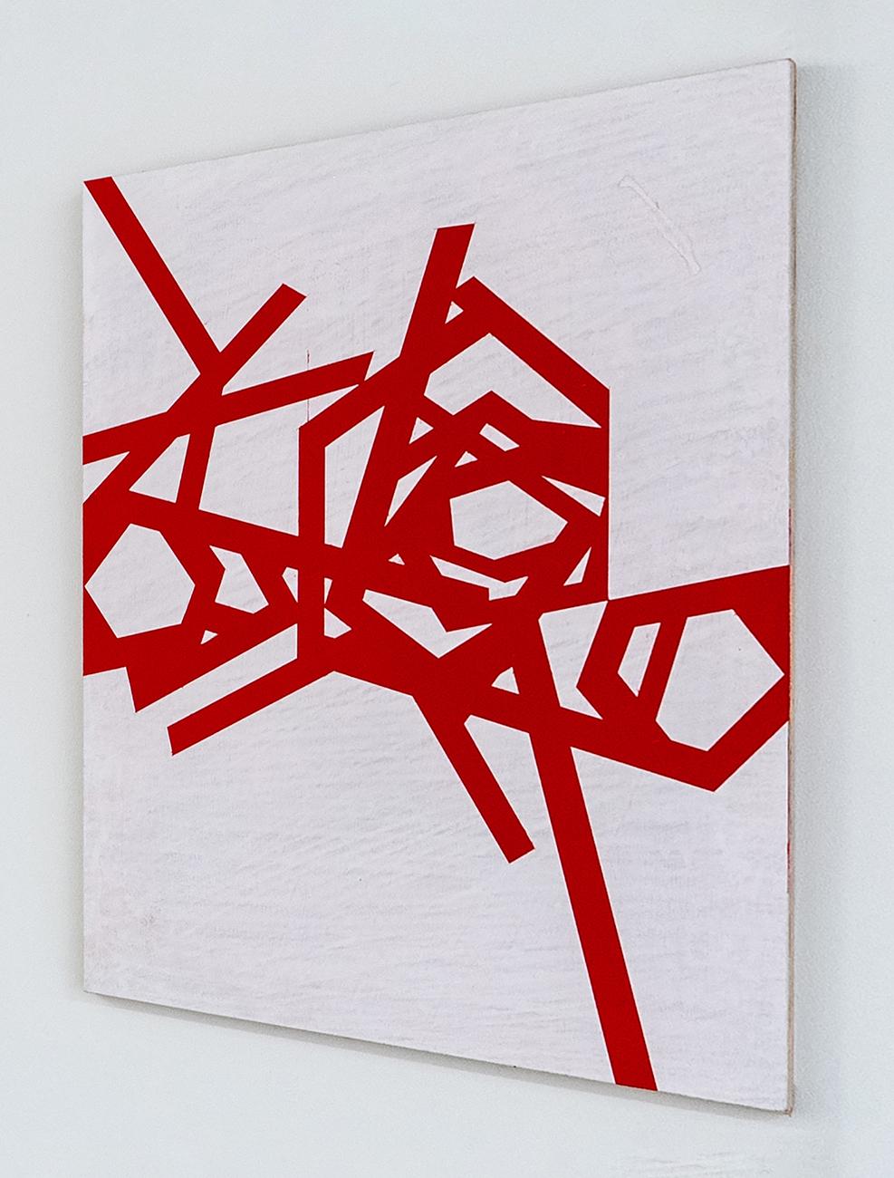 Untitled 2023 (red-white) (Abstract painting) - Gray Abstract Painting by Jasper van der Graaf
