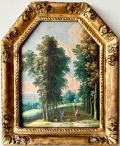 17. Jahrhundert Flemish Old Master oil - Landschaft mit einem Falcon und Hirten