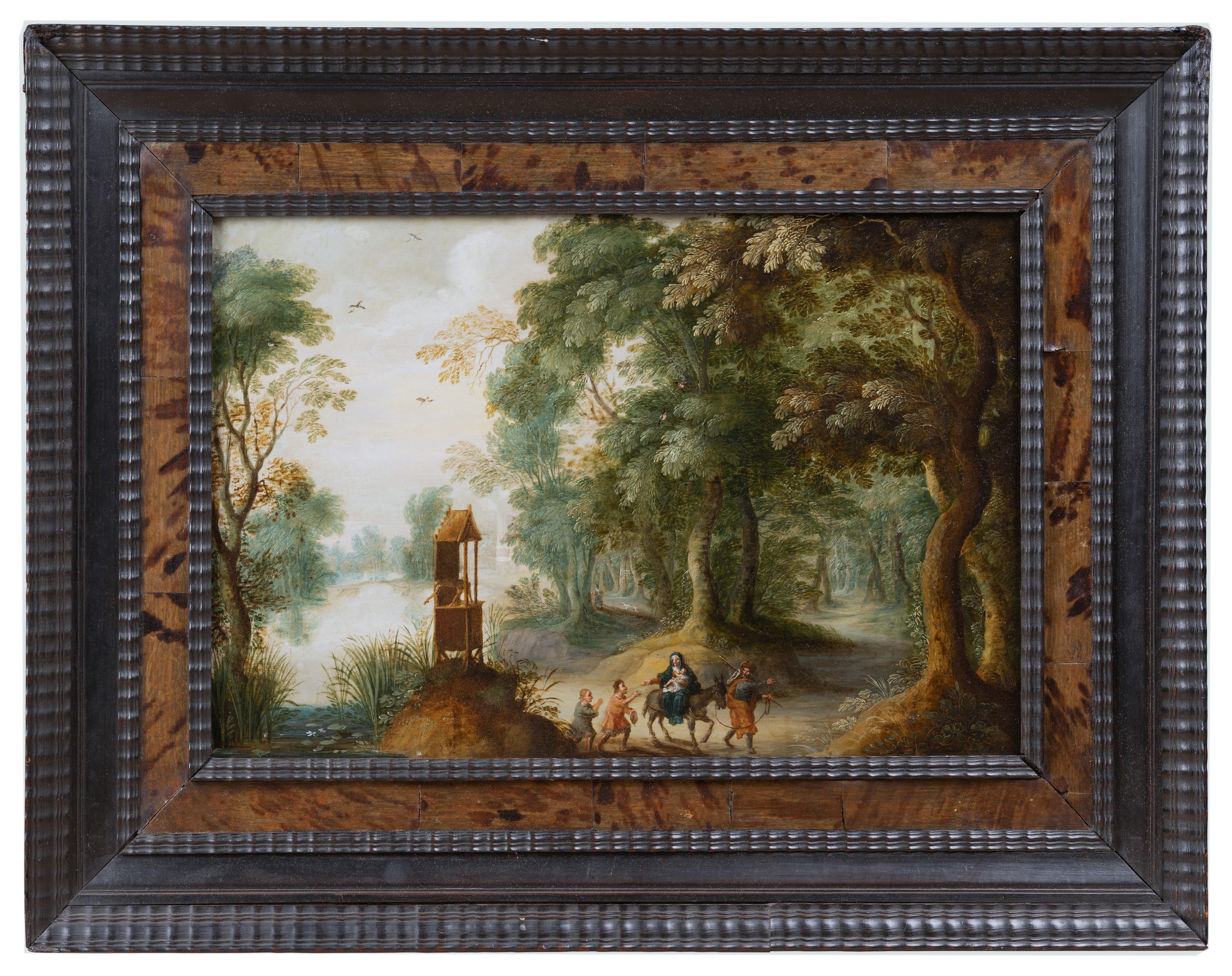 Landscape Painting Jasper Van der Lanen - 17e s. Paysage flamand - Paysage avec vol vers l'Égypte - Anvers vers 1630
