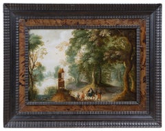 Antique 17th c. Flemish - Landscape with Flight to Egypt - Antwerp circa 1630