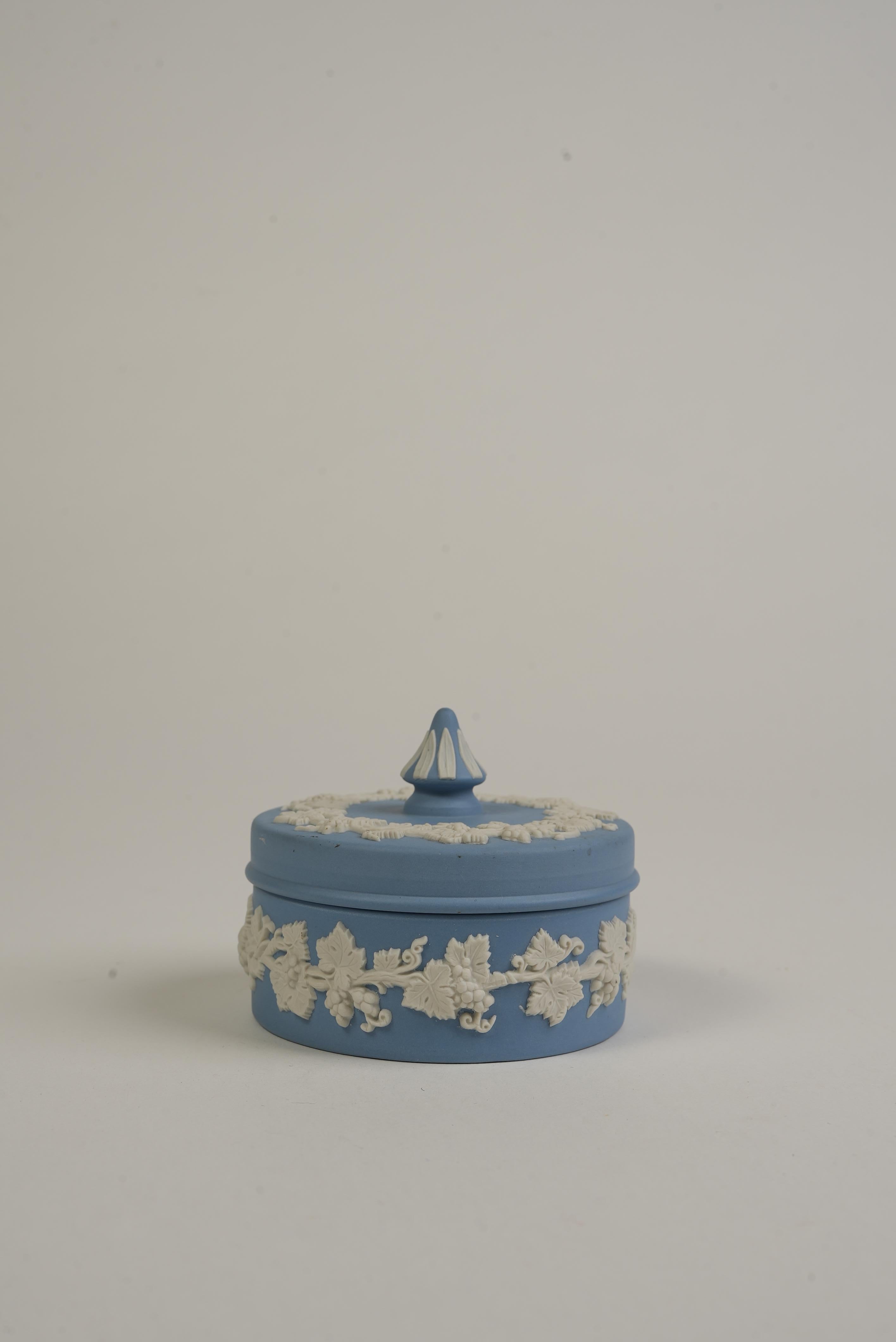 Hand-Carved Jasperware Blue and White 'Wedgewood' Pointed Top Box For Sale