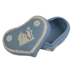 Jasperware Wedgewood Heart-Shaped Trinket Blue & White Box
