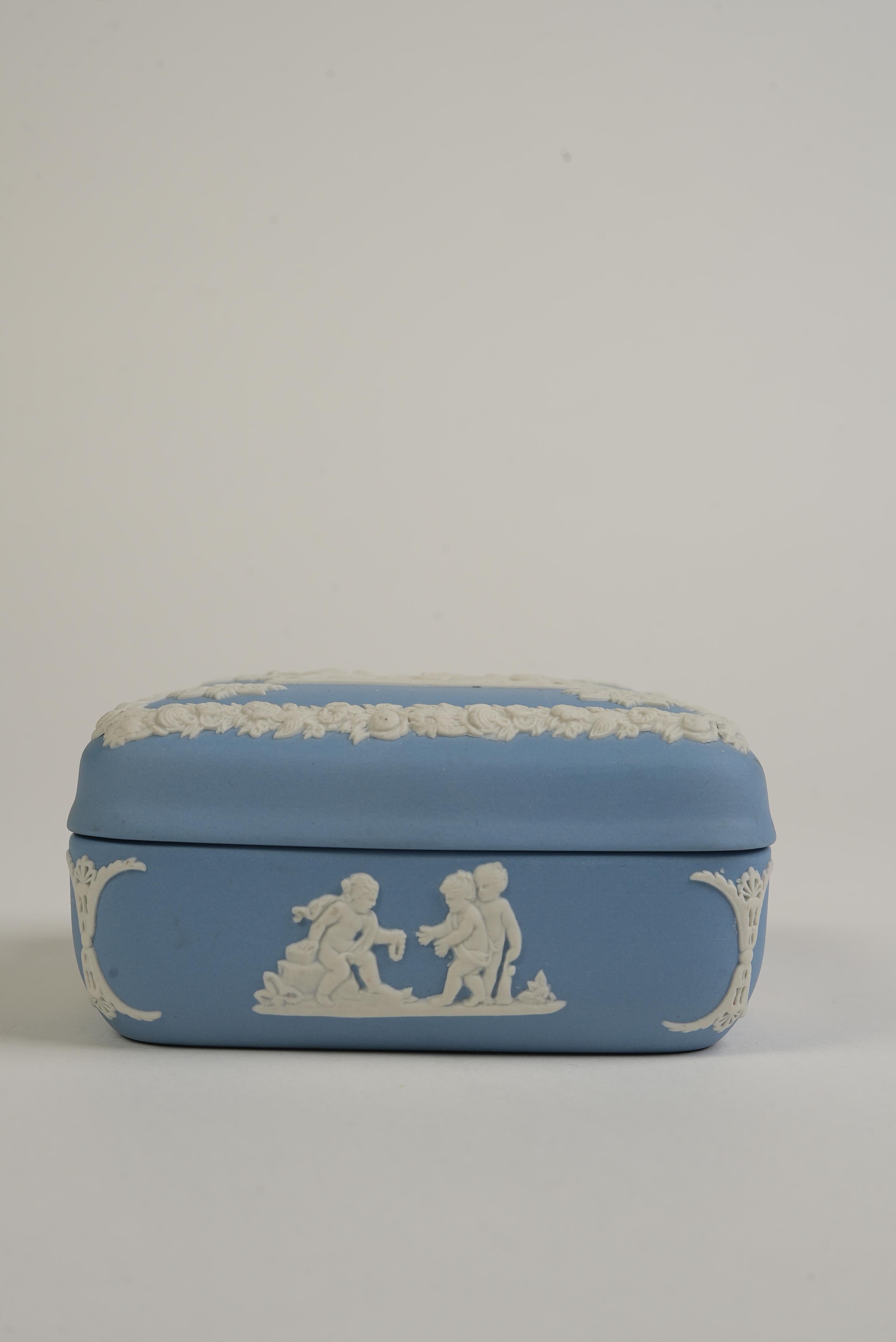 Ceramic Jasperware Wedgwood Blue & White Trinket Box For Sale