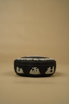 Jasperware Wedgwood Trinket Box, Navy Blue, 1950s