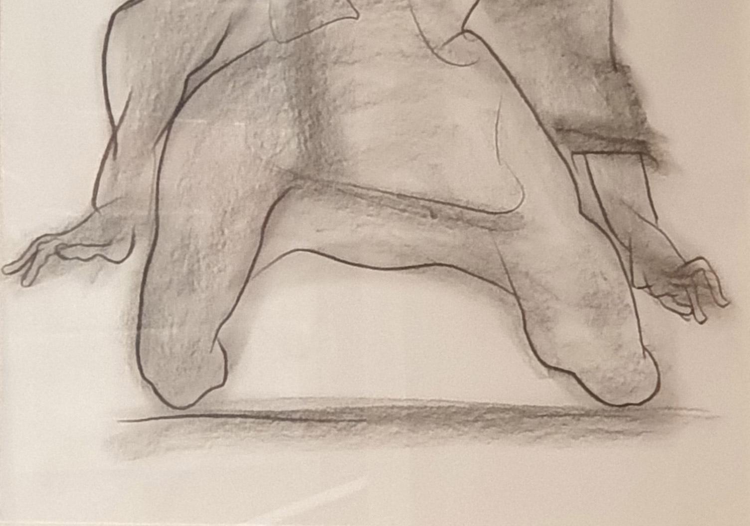Inginocchiato alla terra, Carboncino su carta, Nero di Modern Artist 