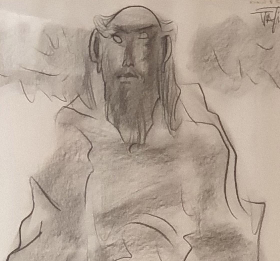 Inginocchiato alla terra, Carboncino su carta, Nero di Modern Artist 