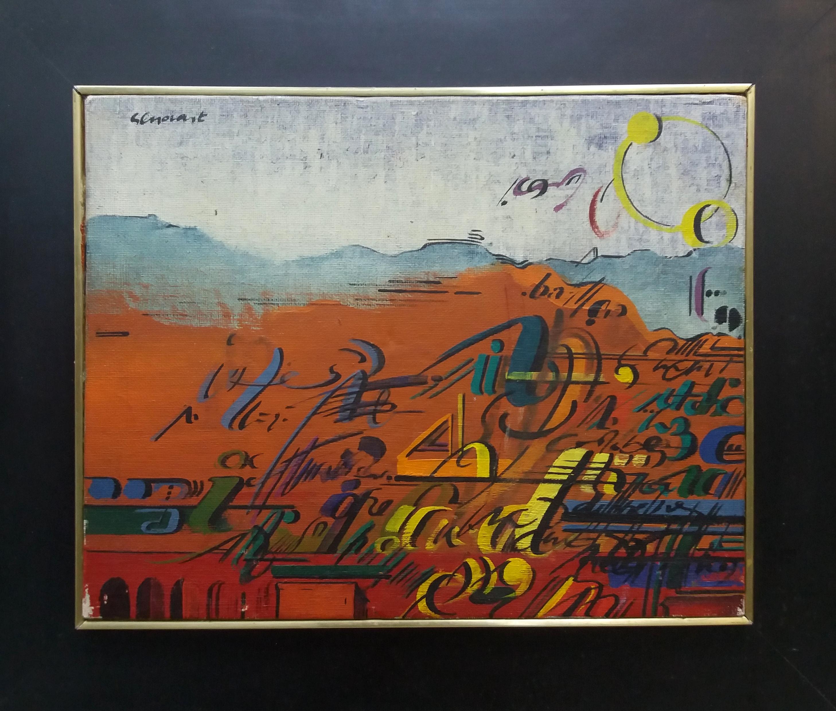 Jaume Genovart Abstract Painting – Genovart.  Kleine   Rotes originales surrealistisches acririsches Gemälde