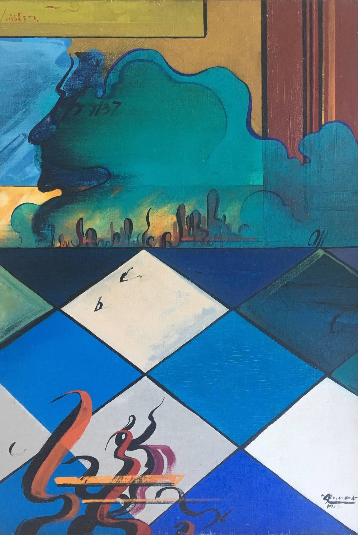 Genovart 8 Ajedrez pintura acrílica original surrealista sobre lienzo - Painting de Jaume Genovart