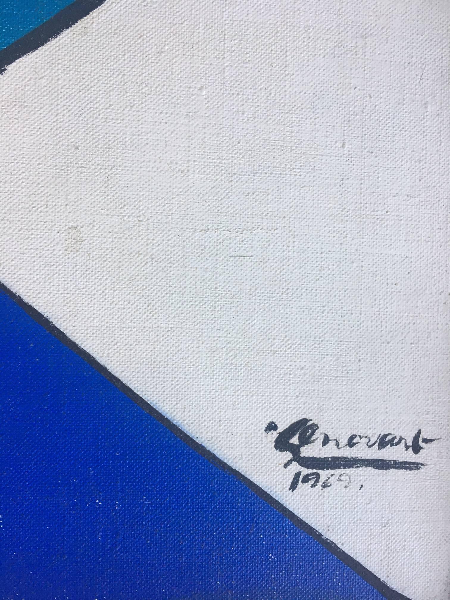 Genovart 8 Ajedrez pintura acrílica original surrealista sobre lienzo - Abstract Painting Azul de Jaume Genovart