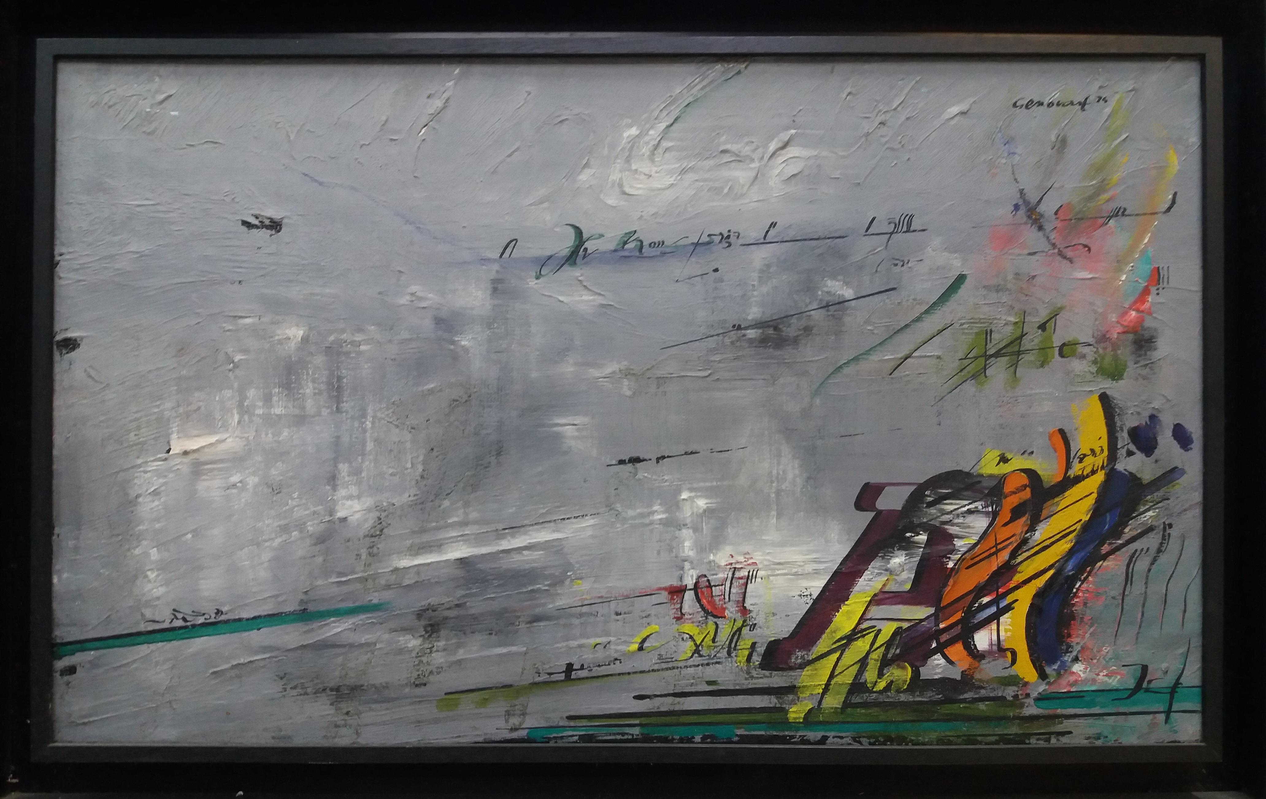 Genovart   Fondo gris  Pintura acrílica surrealista original amarilla - Painting Surrealista de Jaume Genovart