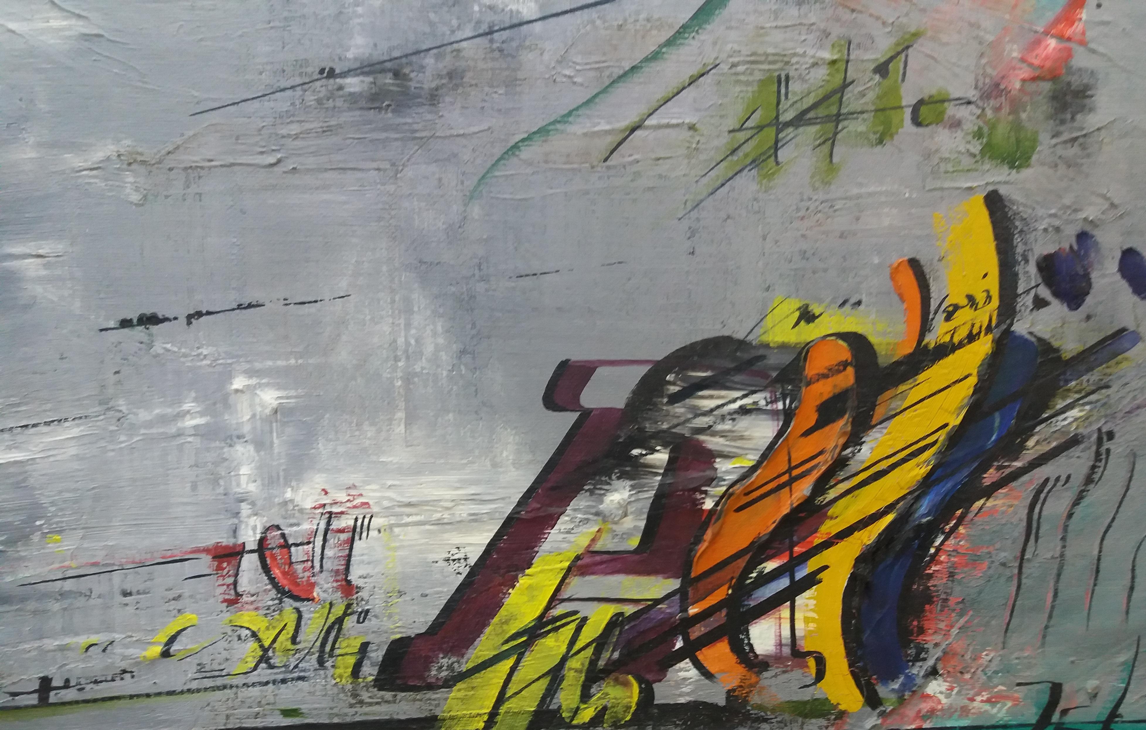 Pintura acrílica surrealista original de Luces.
GENOVART LLOPIS, Jaume (Barcelona, 1941-1994). 
Pintor autodidacta, se dio a conocer en 1972. Nieto de tipógrafo e hijo de librero, creció en un mundo de pasión por el arte gráfico, la caligrafía y el