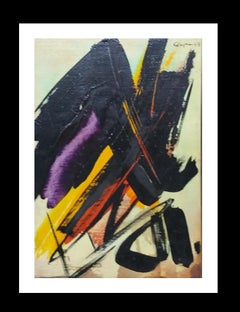 Vintage Genovart.  Vertical  Colors original abstract acrylic painting. 