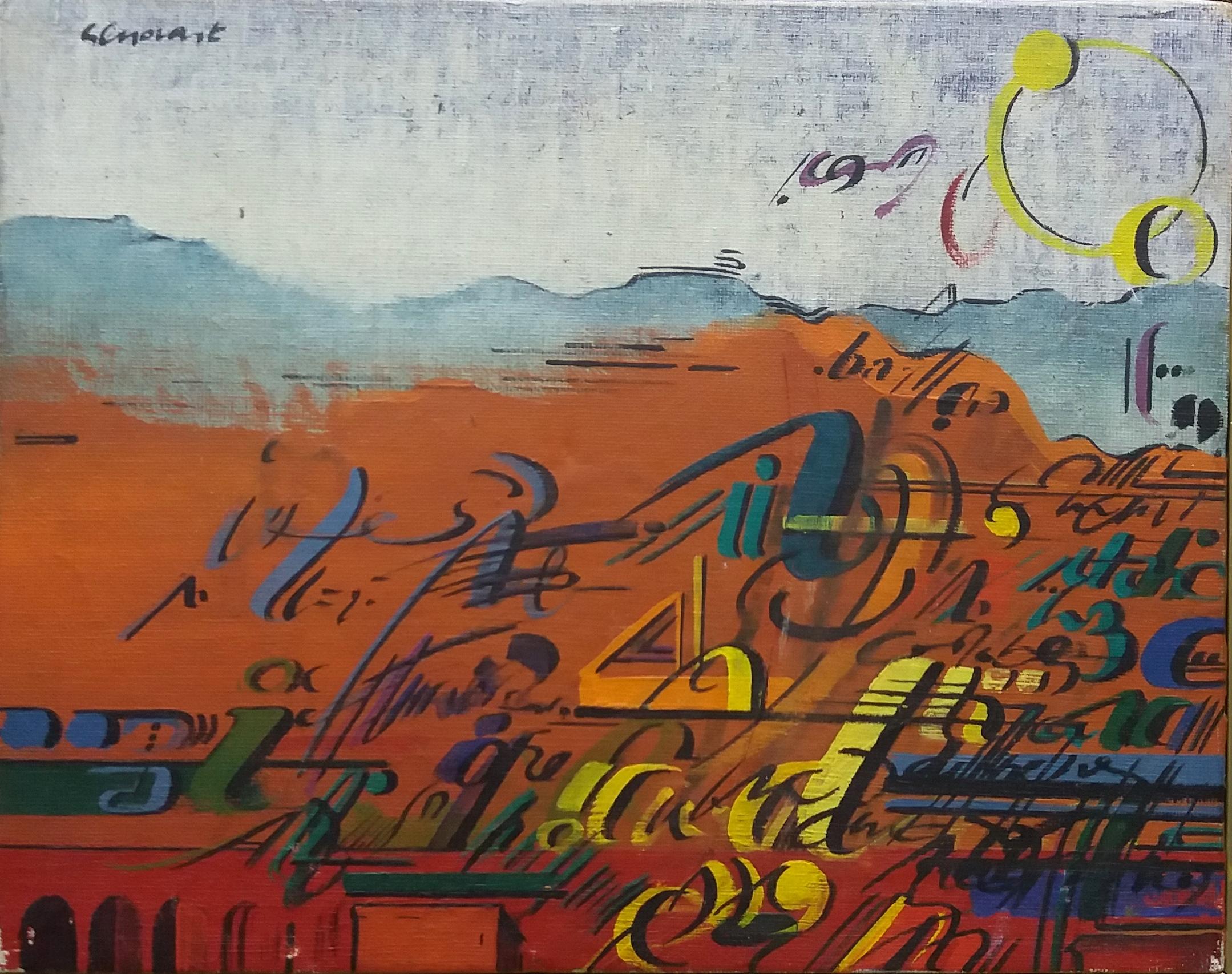 Genovart.  Pequeño   Pintura acrílica surrealista original roja - Painting de Jaume Genovart