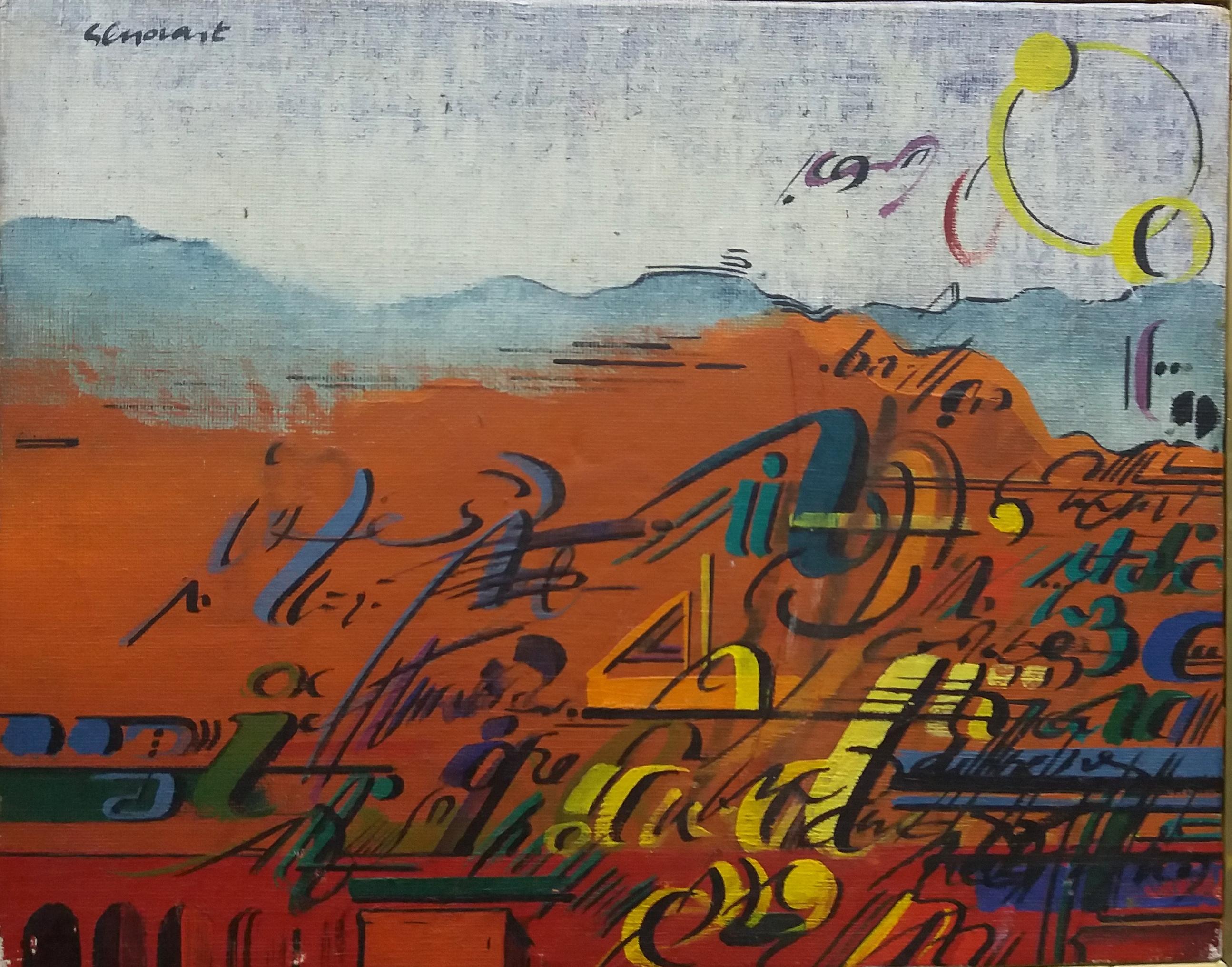 Genovart.  Pequeño   Pintura acrílica surrealista original roja - Painting Surrealista de Jaume Genovart