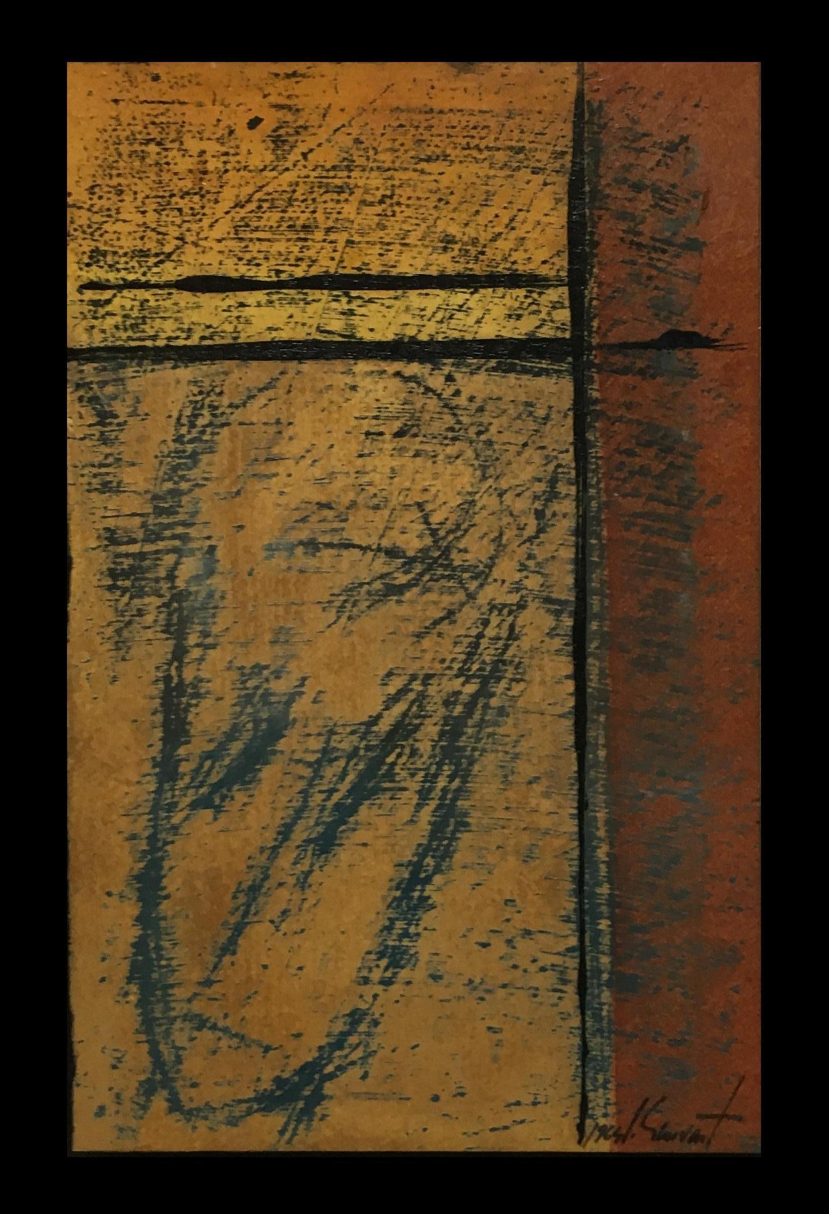 Genovart   Vertical  Bleu, rouge, doré et jaune, abstrait original - Painting de Jaume Genovart