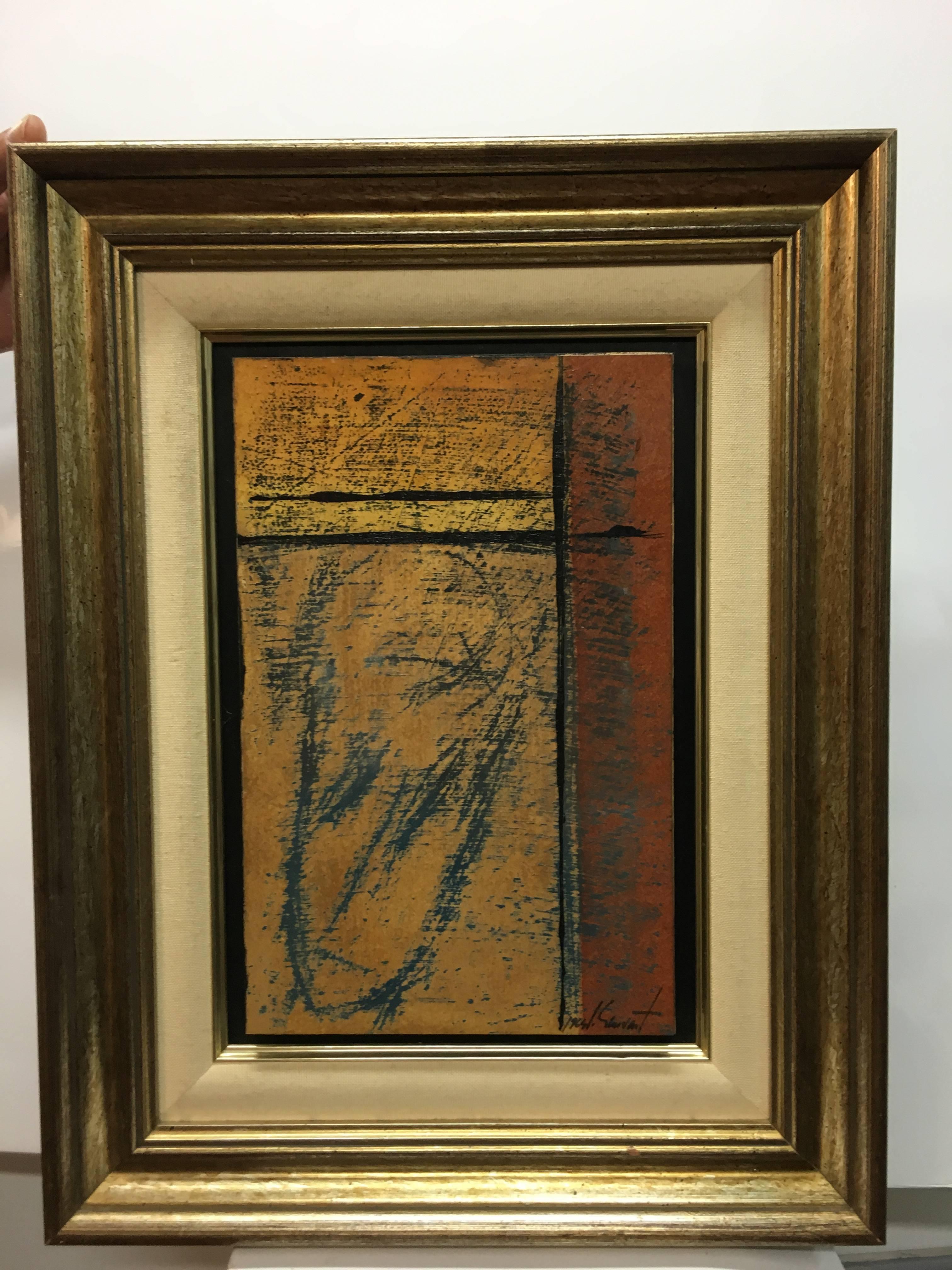 Genovart   Vertical  Bleu, rouge, doré et jaune, abstrait original - Abstrait Painting par Jaume Genovart