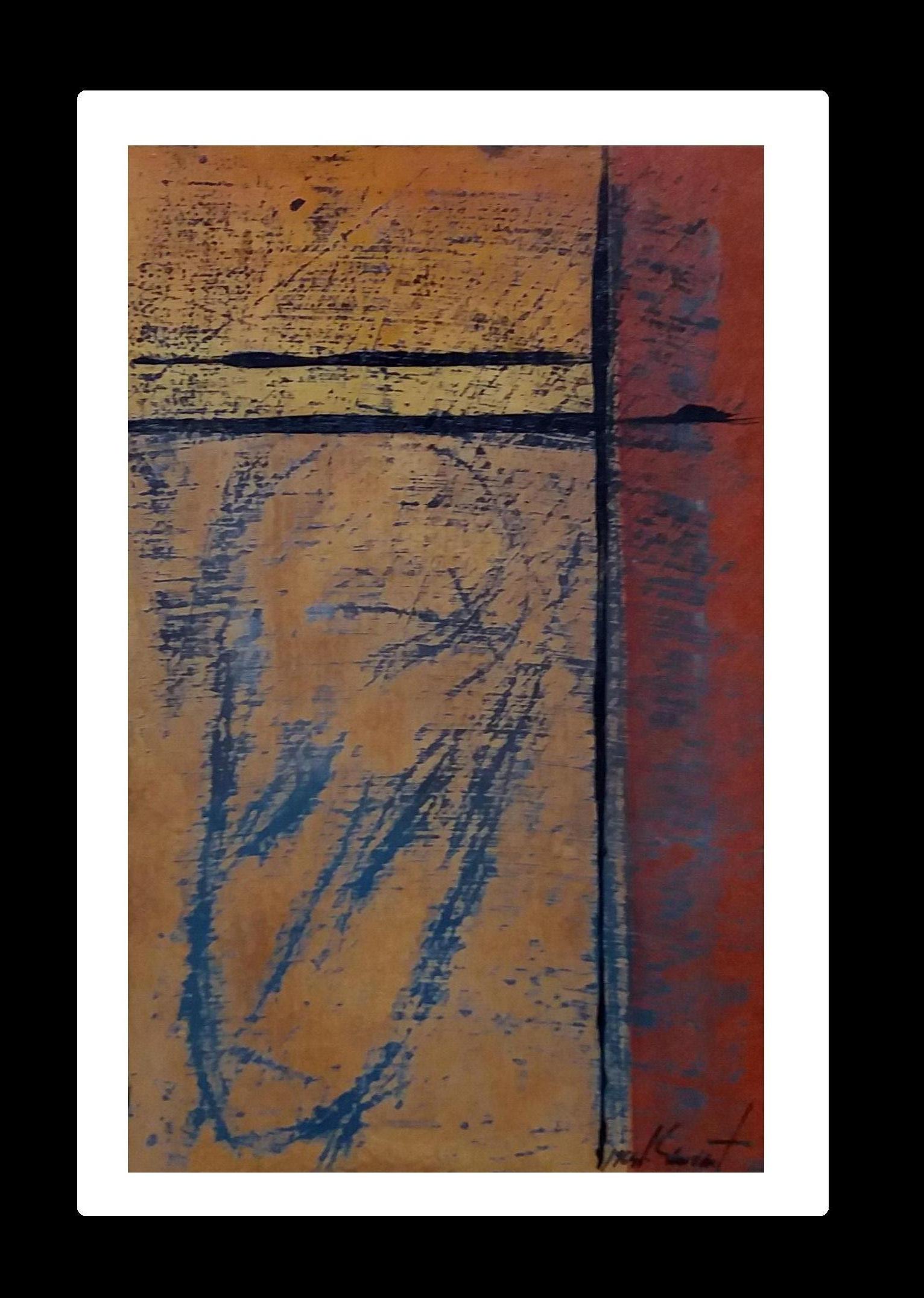 Abstract Painting di Jaume Genovart - Genovart   Verticale  Blu Rosso Oro Giallo originale astratto