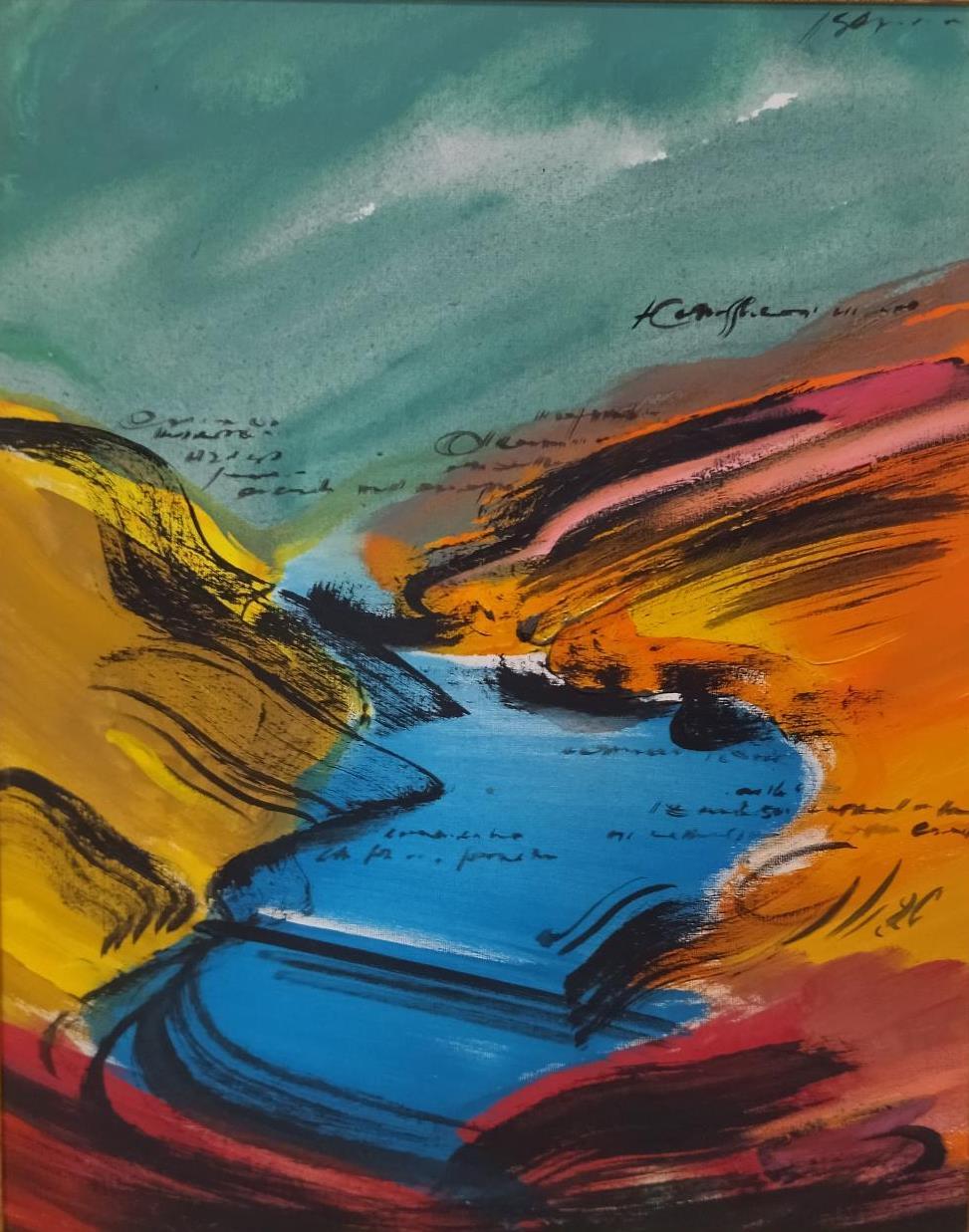 GENOVART 10  Verticale Piccola tela originale surrealista pittura acrilica - Abstract Painting Nero di Jaume Genovart