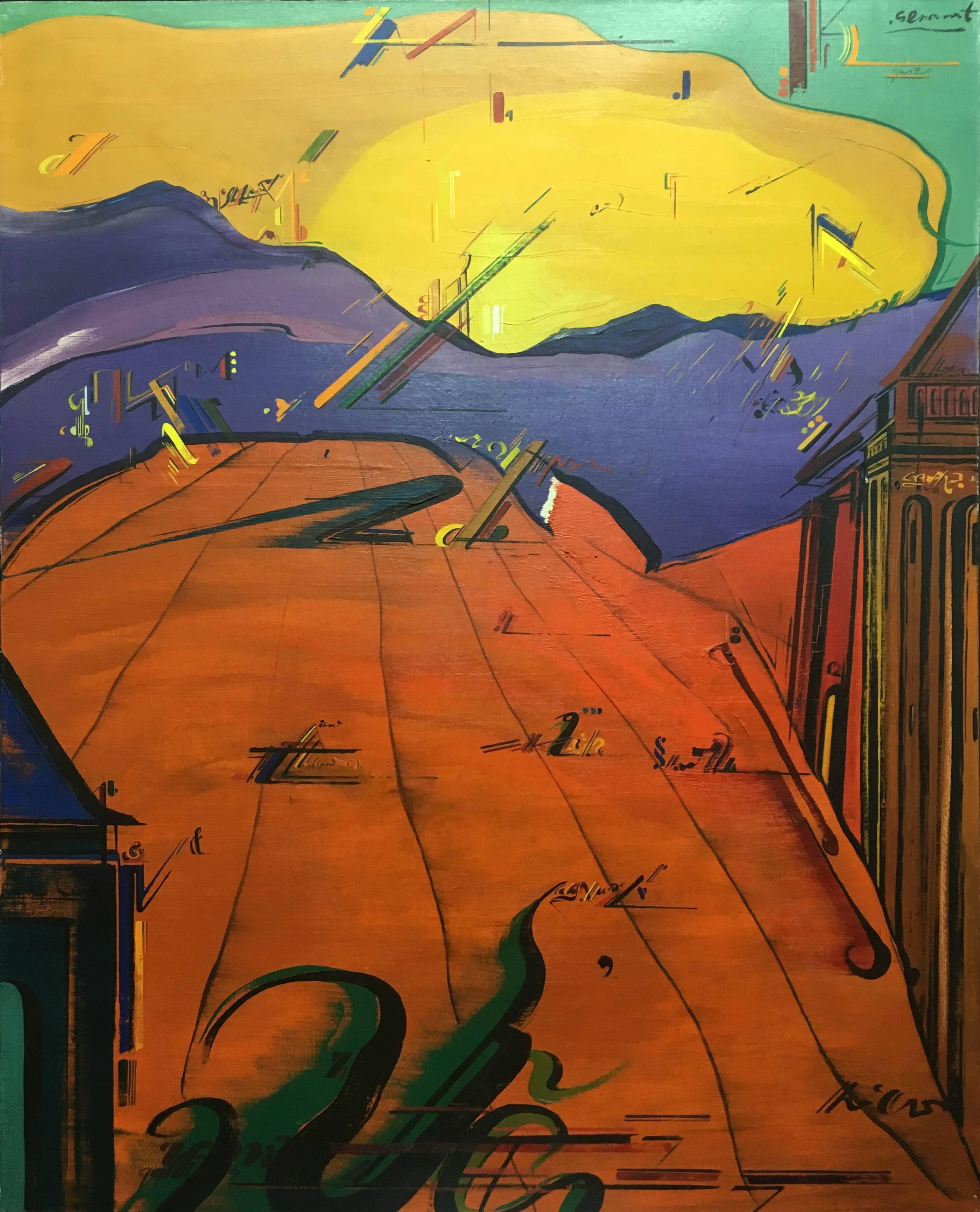 Genovart Rosso Giallo Siviglia originale pittura acrilica astratta - Painting Astratto di Jaume Genovart