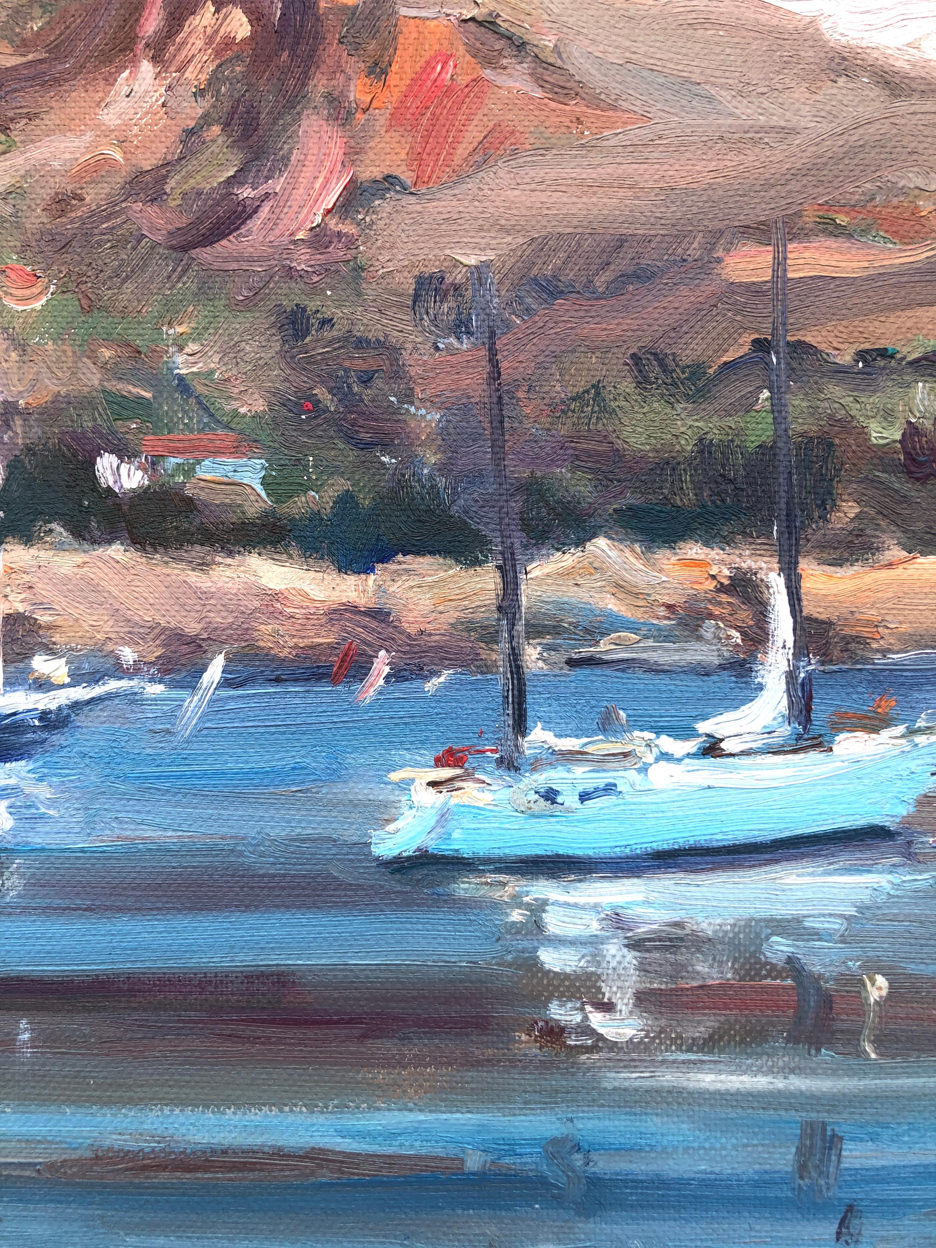 Espagne peinture à l'huile impresioniste paysage marin espagnol méditerranée - Gris Landscape Painting par Jaume Marine