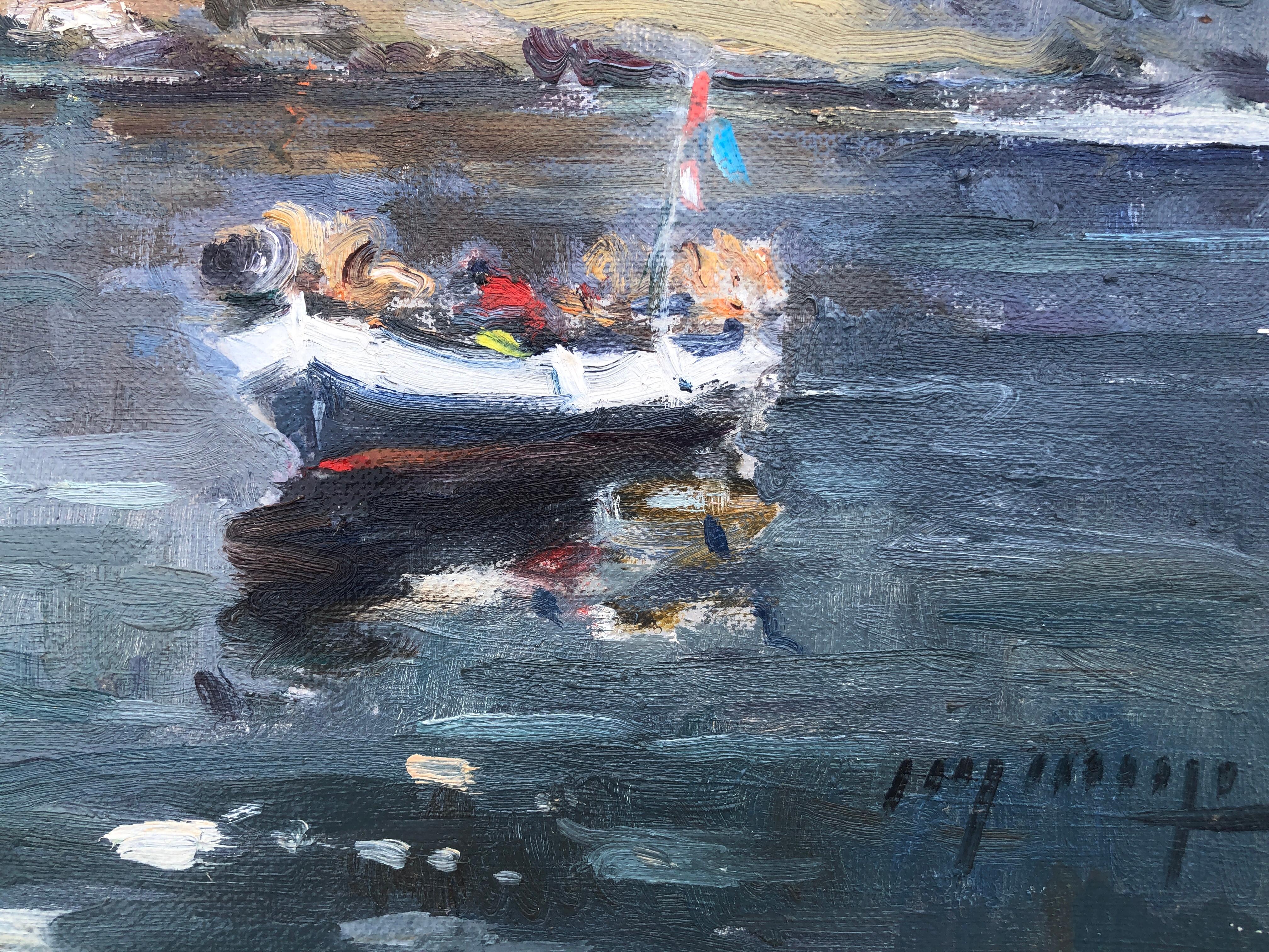 Espagne peinture à l'huile impresioniste paysage marin espagnol méditerranée - Gris Landscape Painting par Jaume Marine
